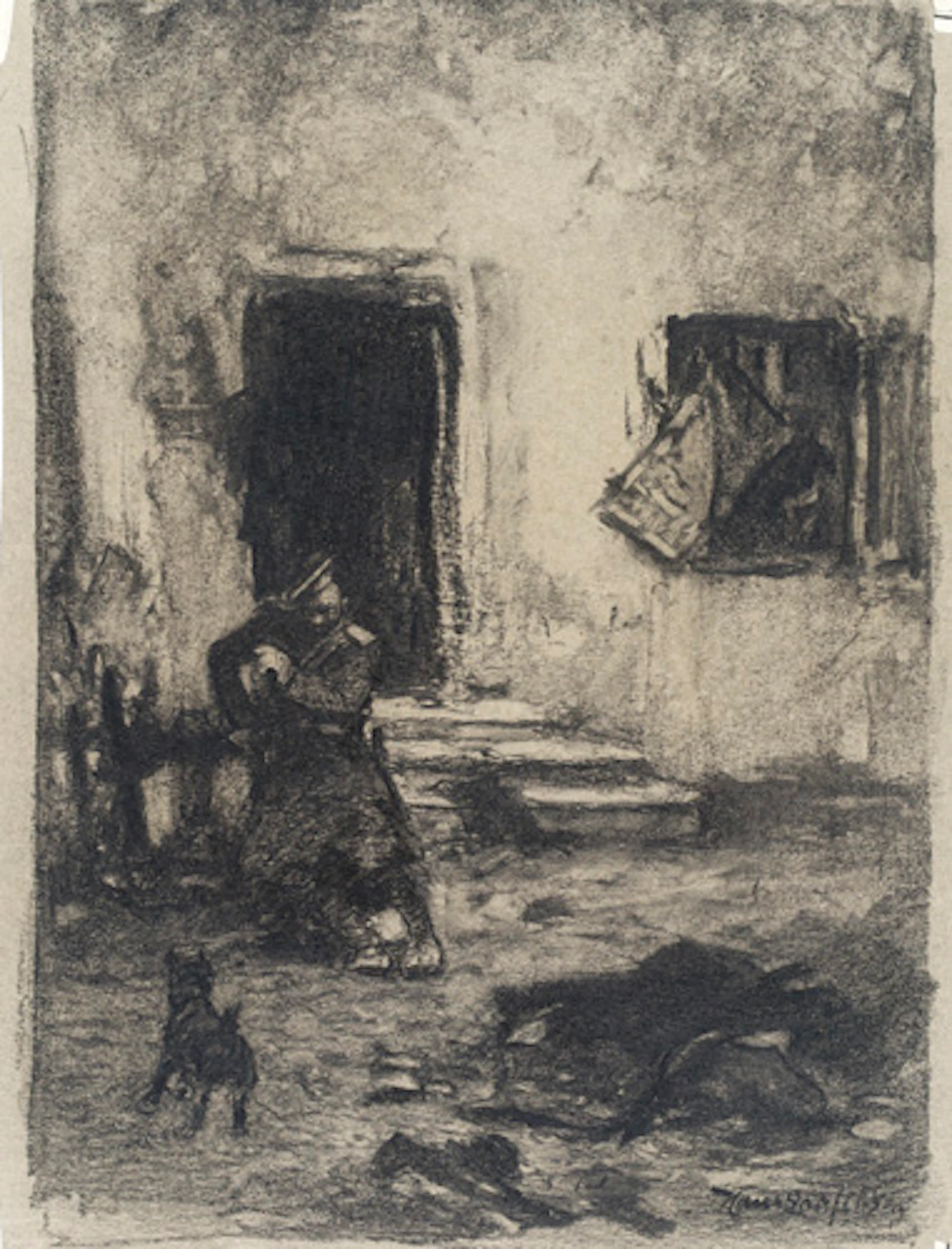 348 Hans Looschen, Soldat mit Hund / Soldaten am Feuer / Gefecht im