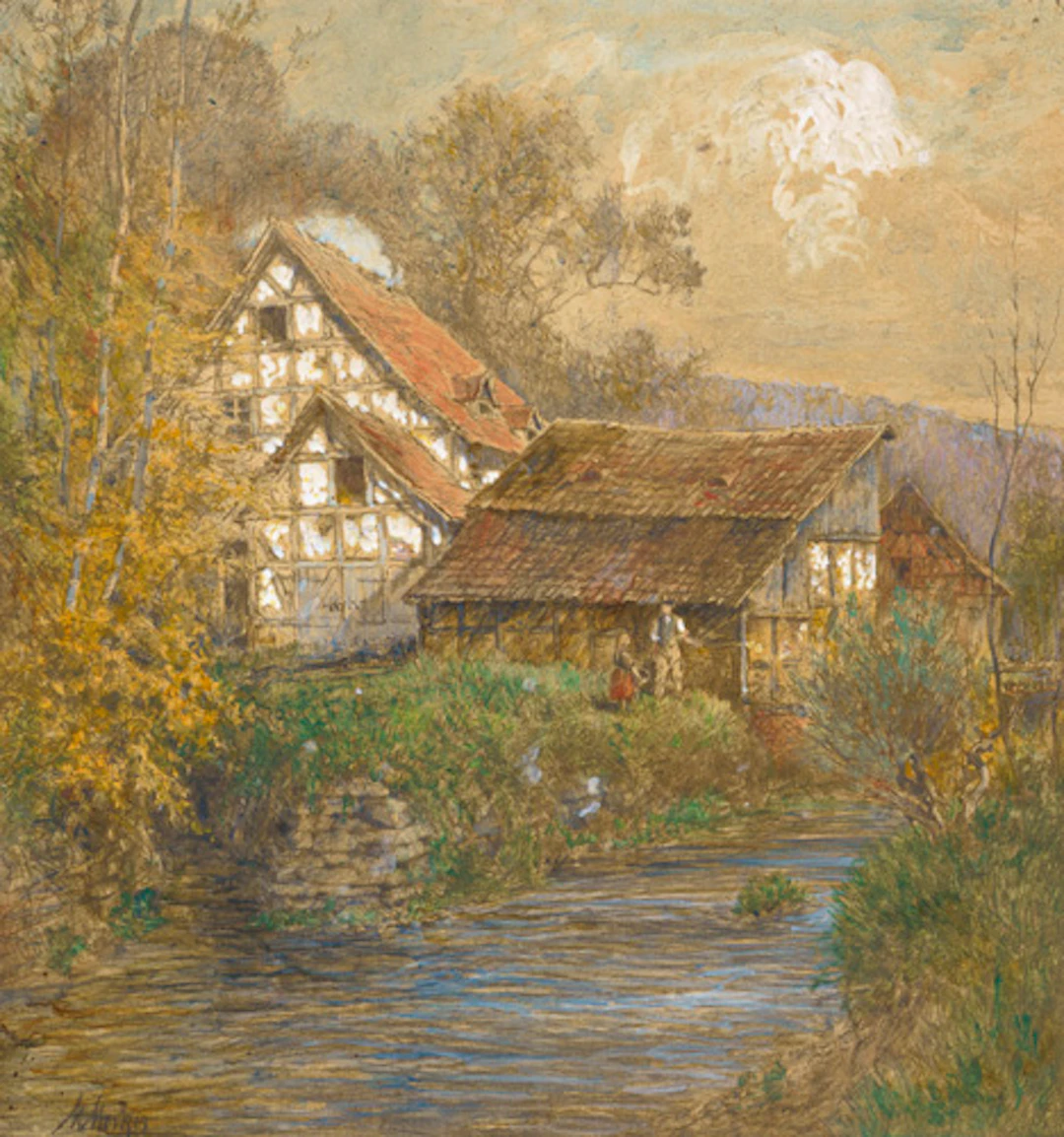358 Max Merker, Angler am Mühlbach. 1. Viertel 20. Jh.