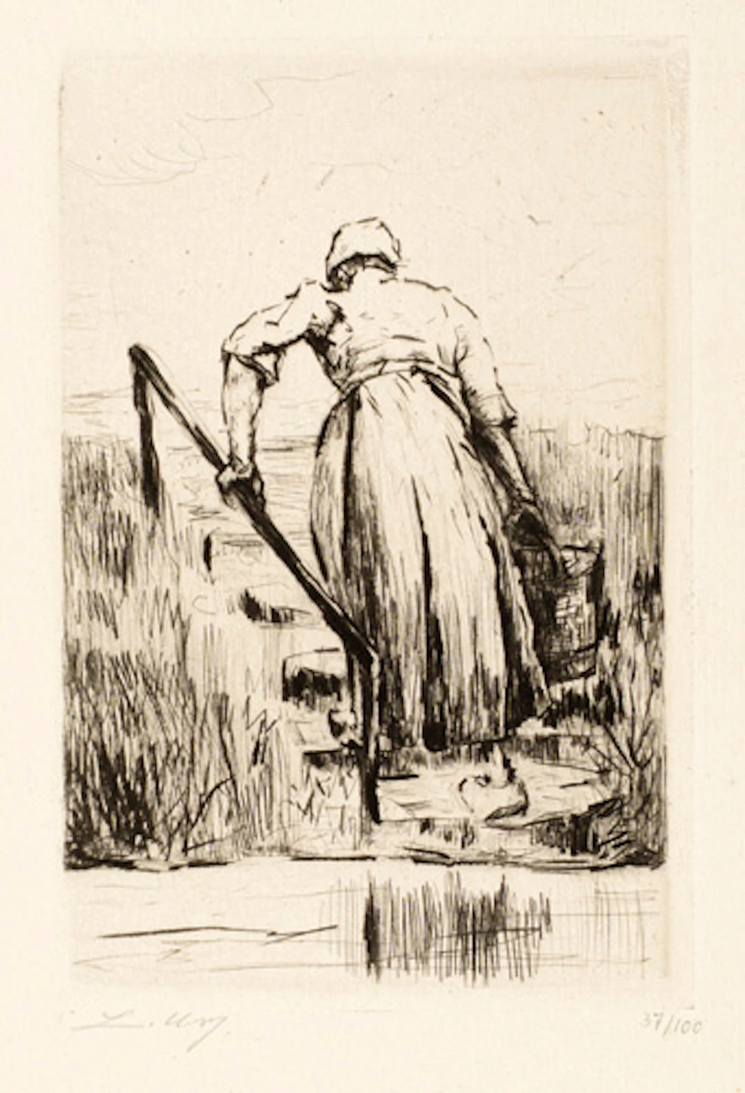 386 Lesser Ury "Wäscherin am Fluss". Um 1920.
