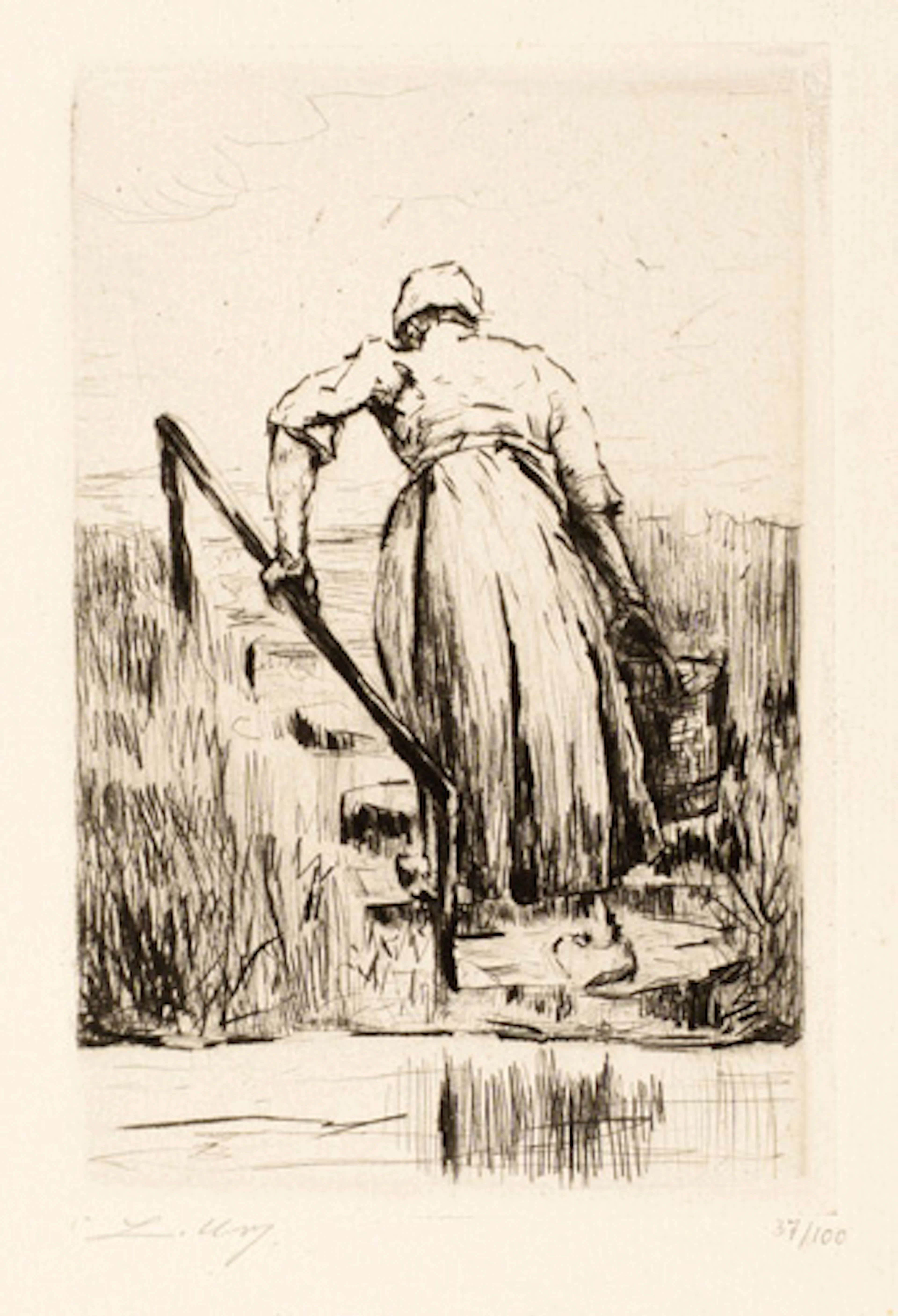 386 Lesser Ury "Wäscherin am Fluss". Um 1920.