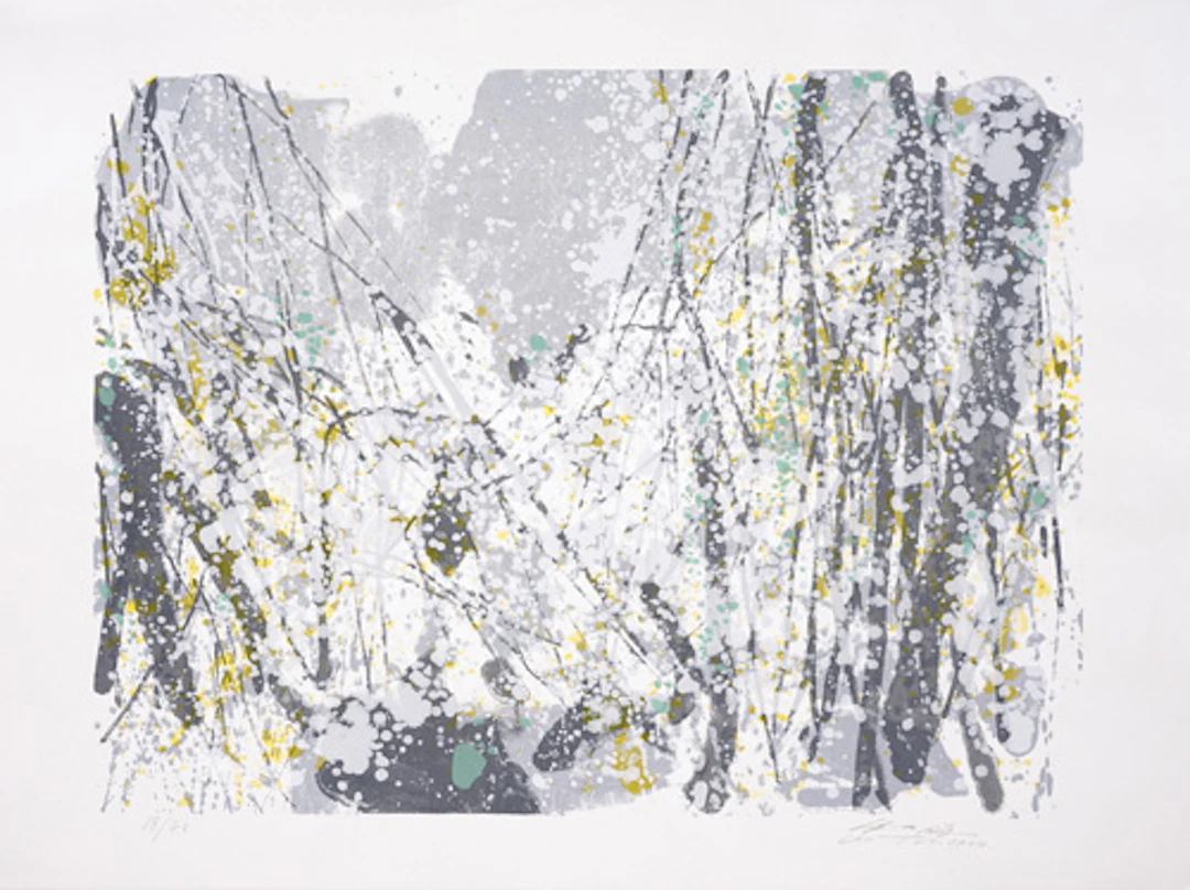 594 Chu Teh-Chun, Ohne Titel (Grün-Gelb-Grau). Späte 1980er / frühe