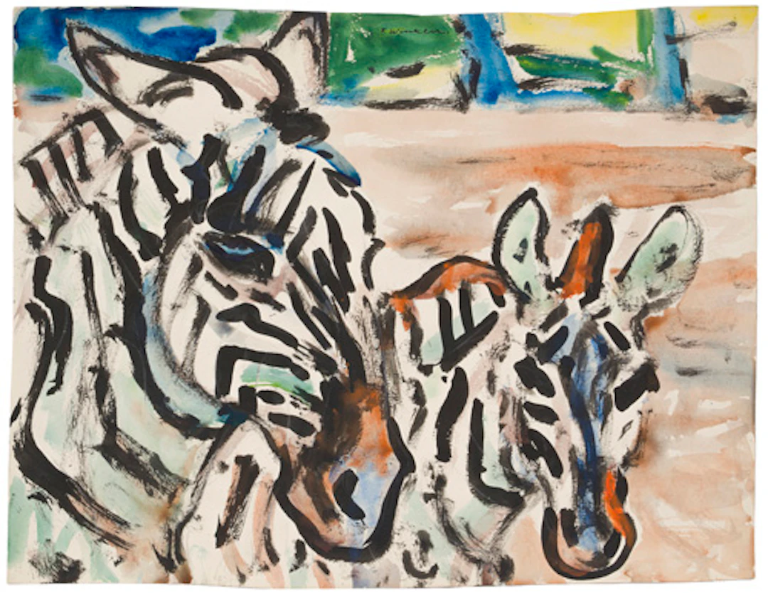 630 Fritz Winkler "Zebrastute mit Fohlen". Wohl um 1960.