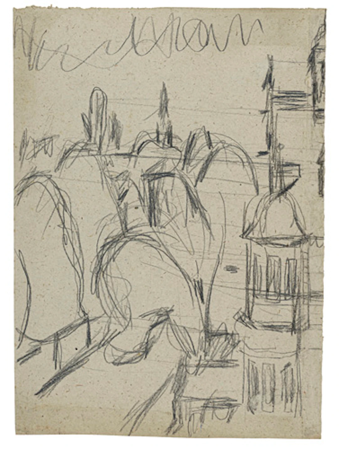 390 Albert Wigand "Haus mit Erker, Park und Kirchturm – Striesener