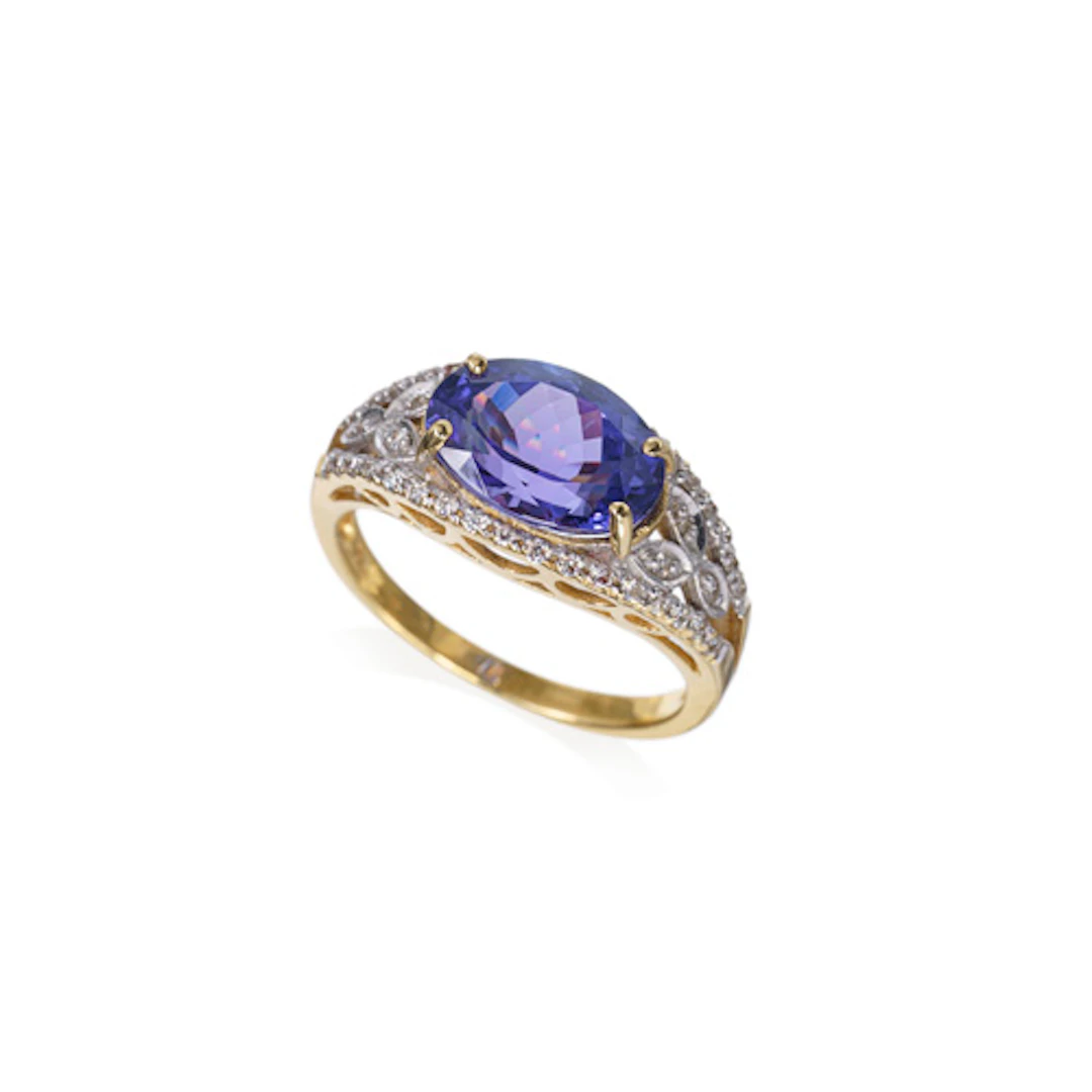 795 Gelbgoldring mit Tansanit-Solit (ca. 2,8 ct).