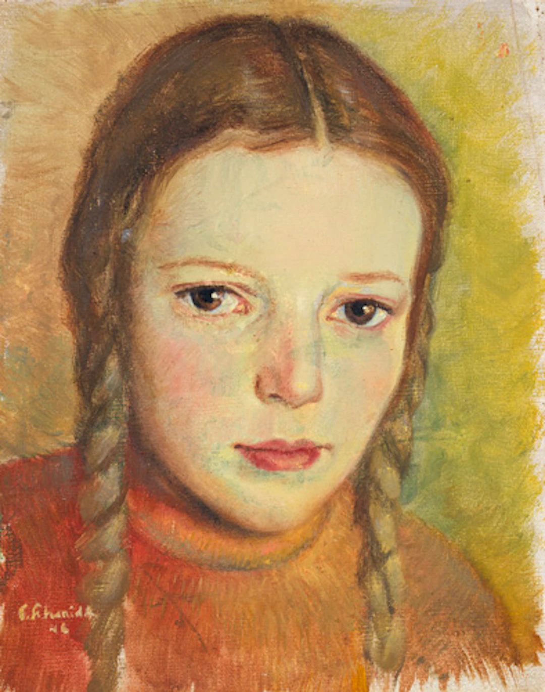 197 Gustav Schmidt, Bildnis eines Mädchens mit Zöpfen. 1946.