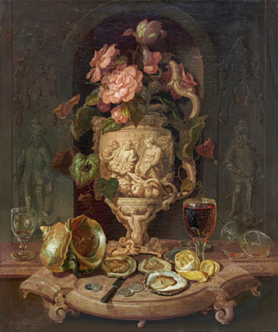 015 Hermann Wilhelm Cellarius, Stillleben mit figürlicher Vase, Gläsern