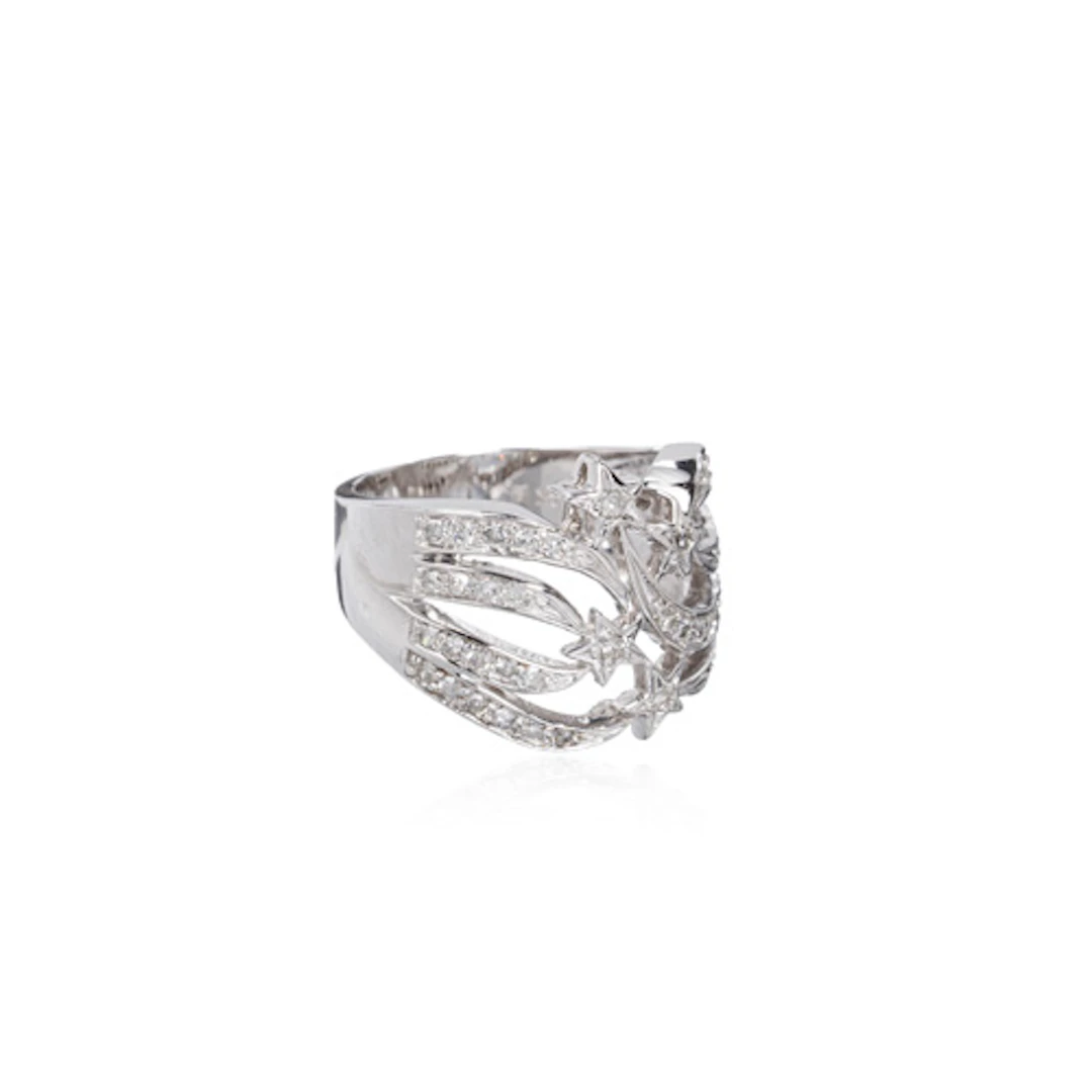 784 Weißgold-Bandring mit Diamant-Sternschweifen.