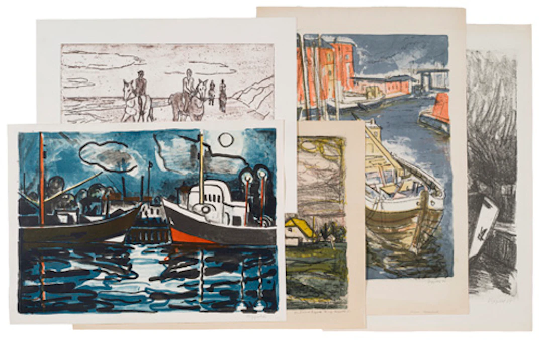 483 Erhard Hippold, Ostsee – fünf große Farb-/Lithografien (u.a. Hafen