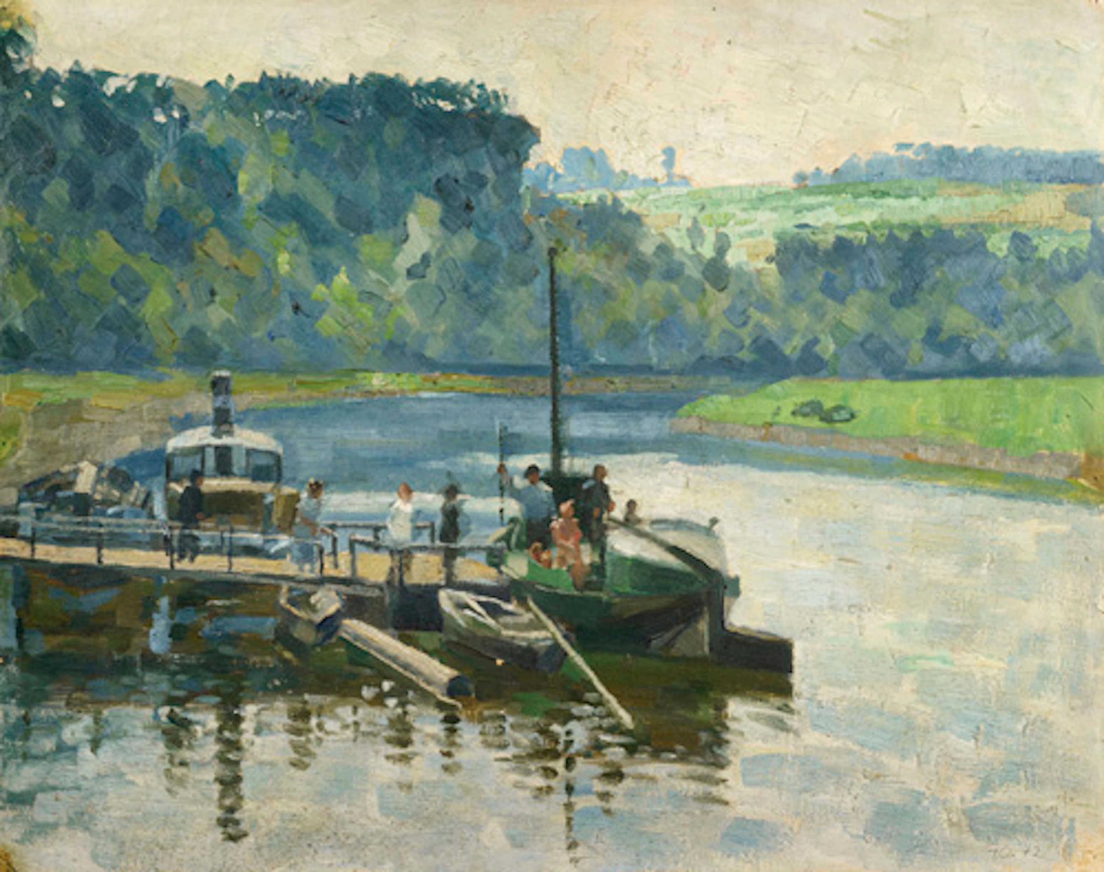 077 Georg Egmont Oehme, Die Elbe mit Fähranleger bei Obervogelgesang. 1942.