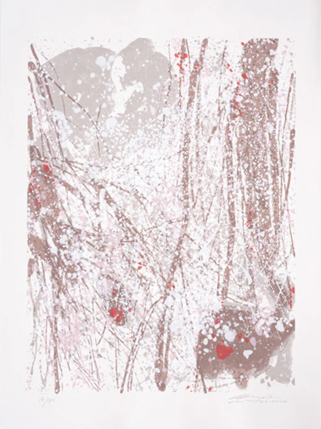 595 Chu Teh-Chun, Ohne Titel (Rosa-Rot-Grau). Späte 1980er / frühe