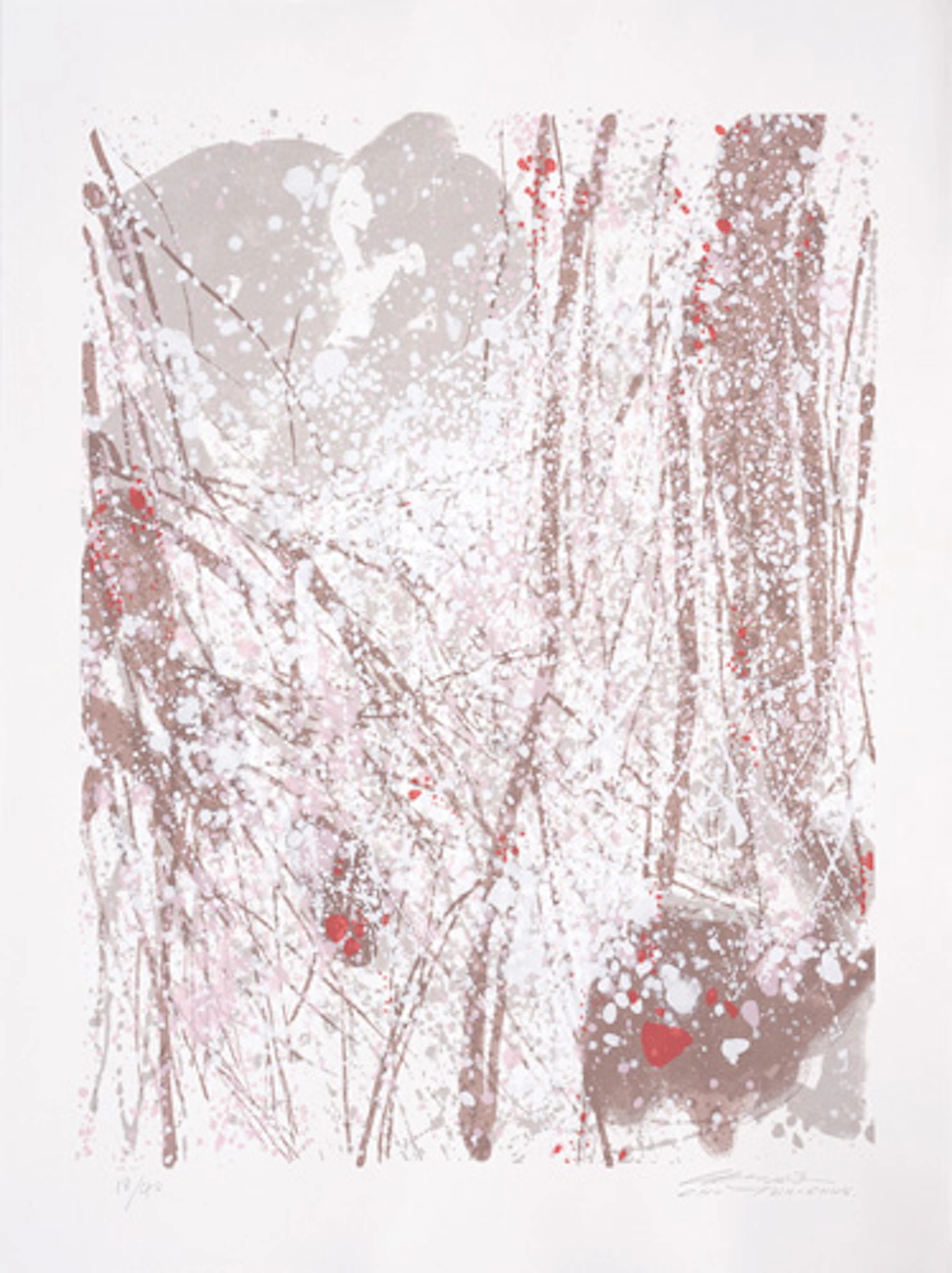 595 Chu Teh-Chun, Ohne Titel (Rosa-Rot-Grau). Späte 1980er / frühe