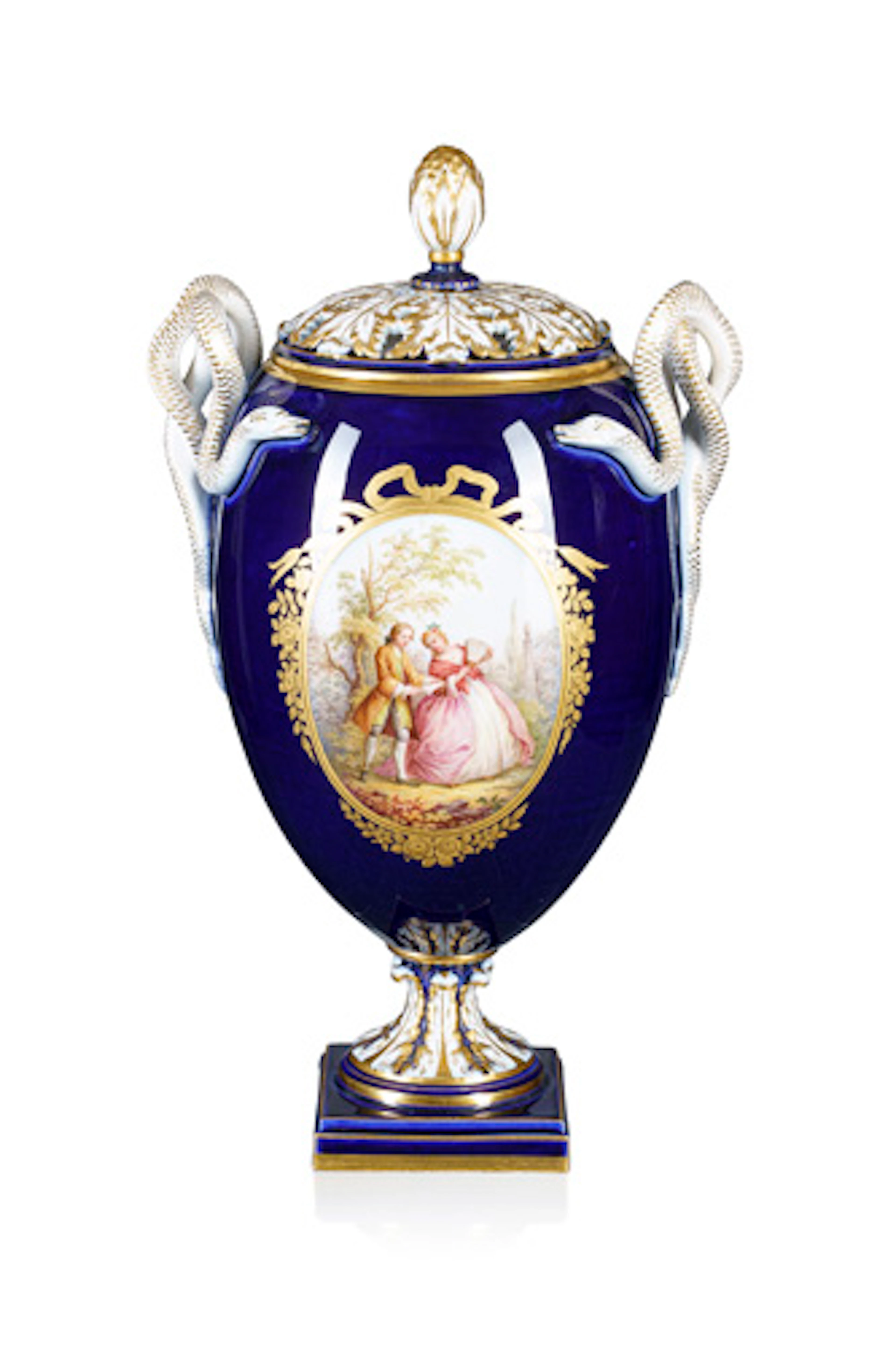 686 Schlangenhenkel-Potpourrivase mit Szenen nach Watteau. Johann