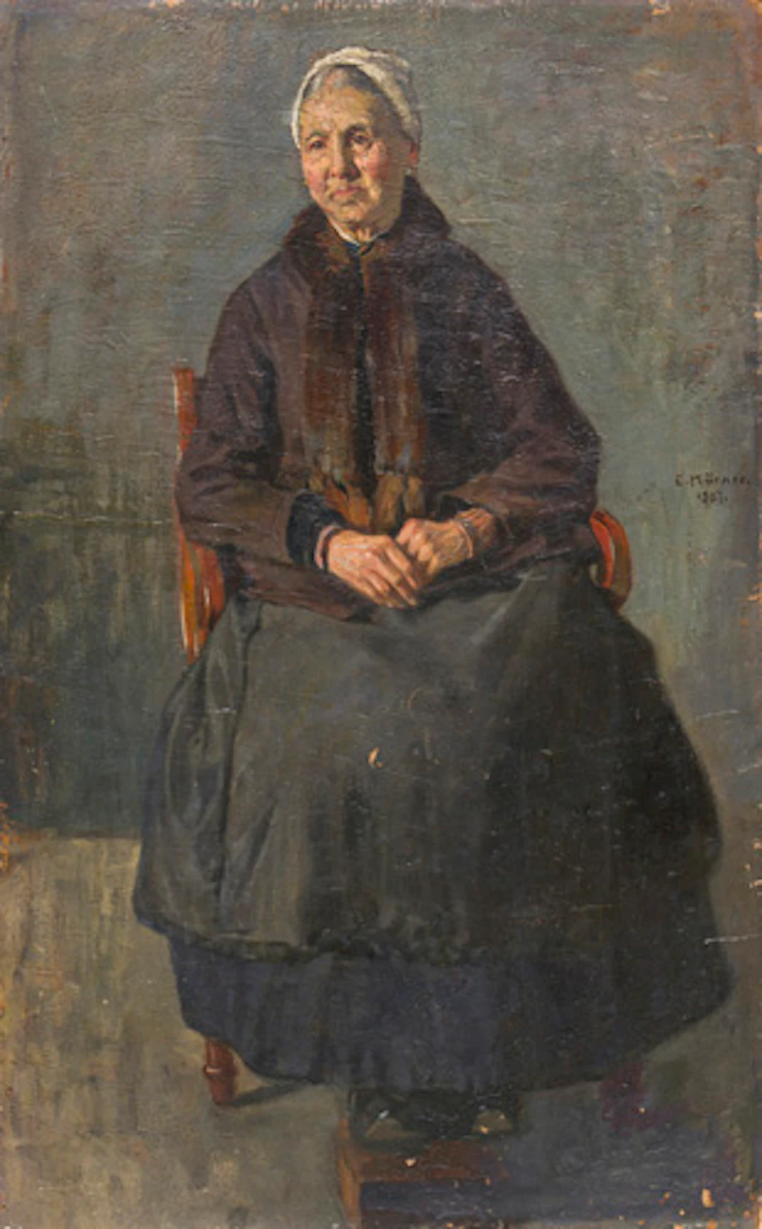 067 Edmund Körner, Bildnis einer Frau mit weißer Haube. 1907.