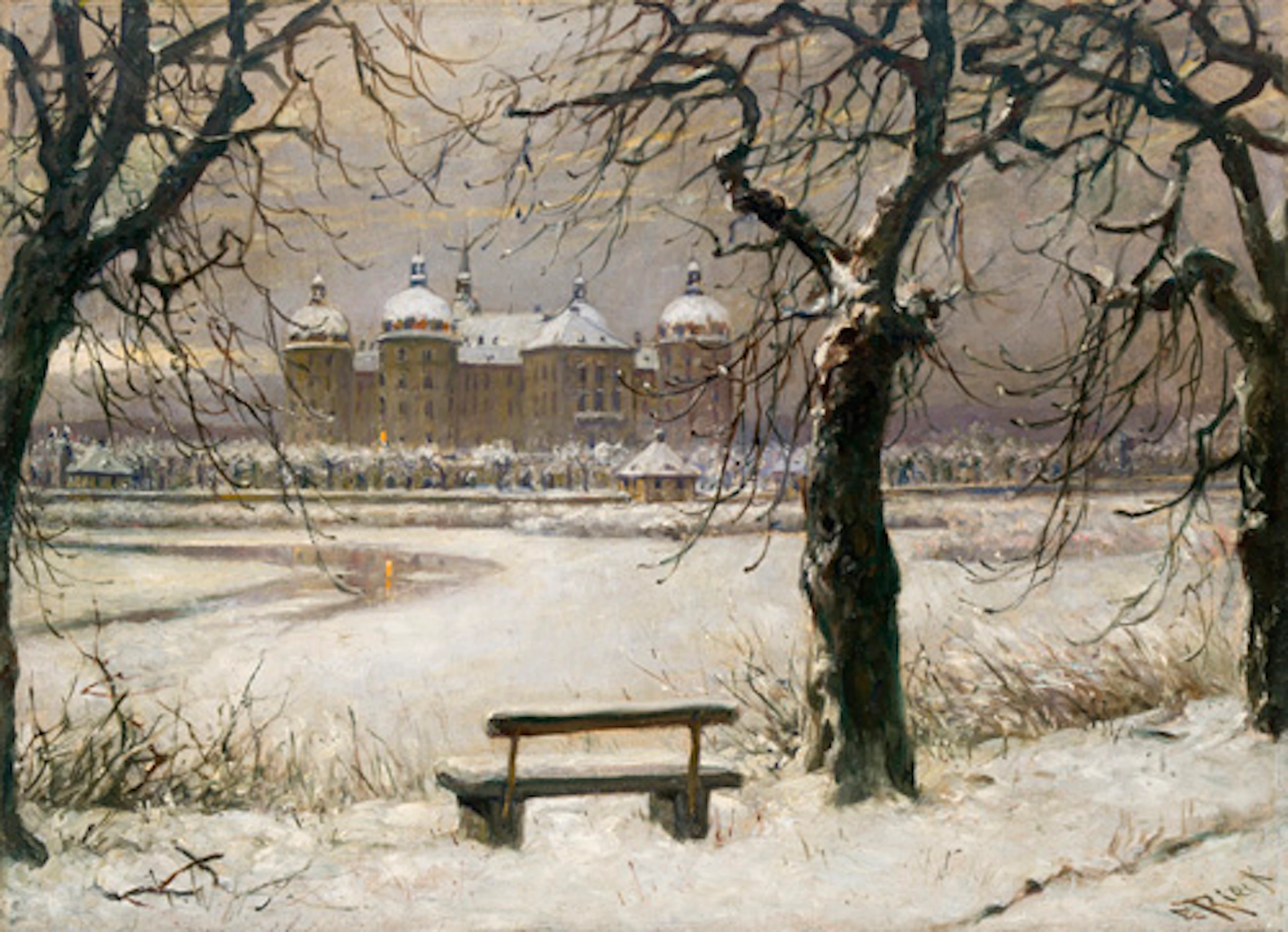 082 Emil Rieck, Winternachmittag am Schloss Moritzburg. Anfang 20. Jh.