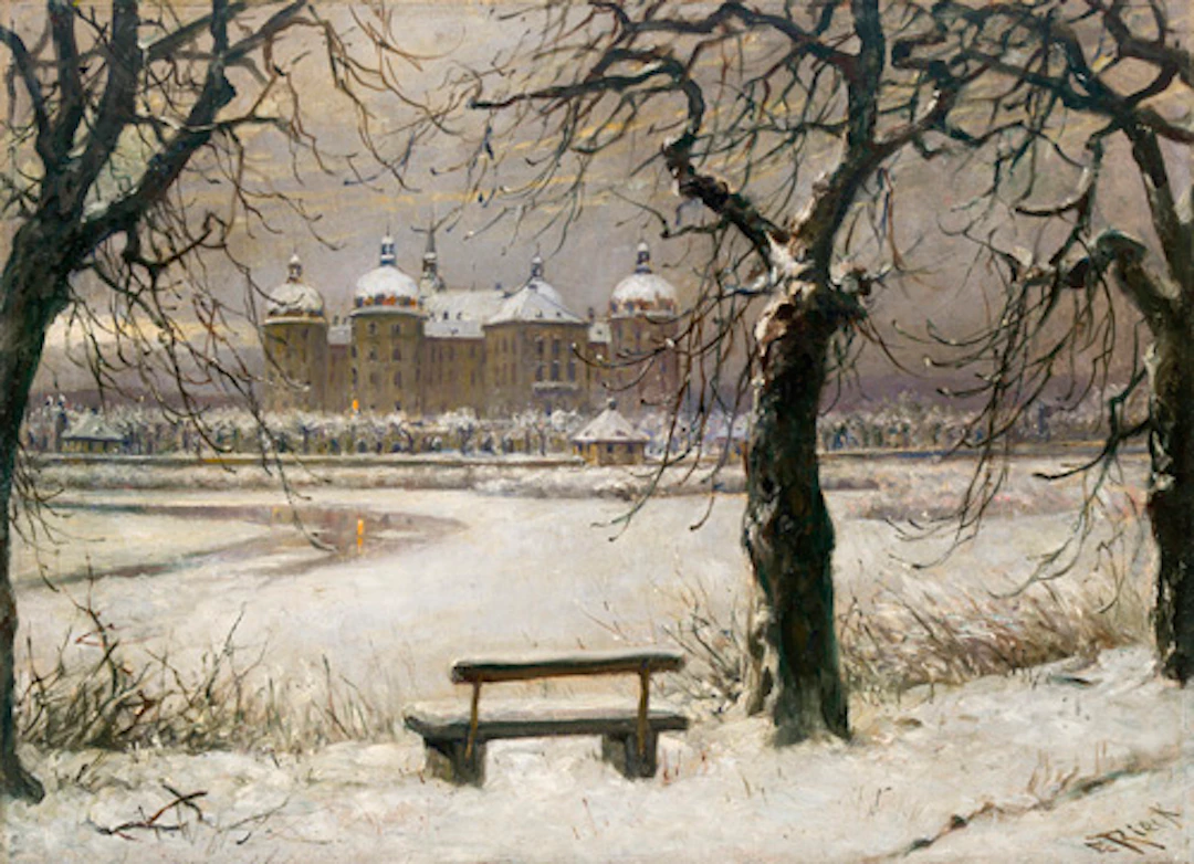 082 Emil Rieck, Winternachmittag am Schloss Moritzburg. Anfang 20. Jh.