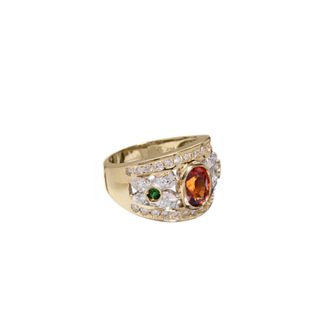 817 Bandring mit Schleifen aus Diamant und ein zentralen orangem Saphir.