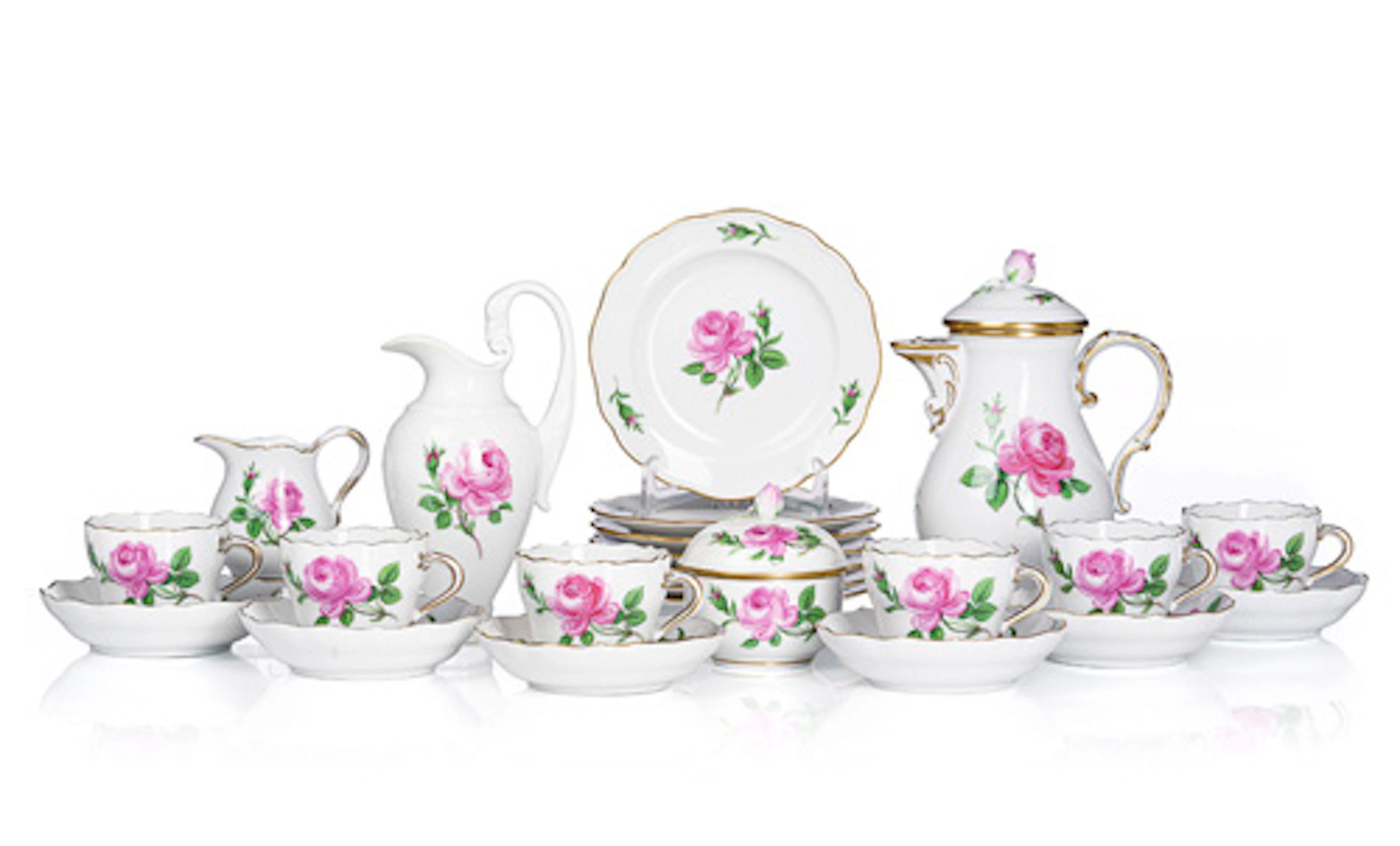 700 Mokkaservice "Rote Rose" für sechs Personen. Meissen. Um 1745.