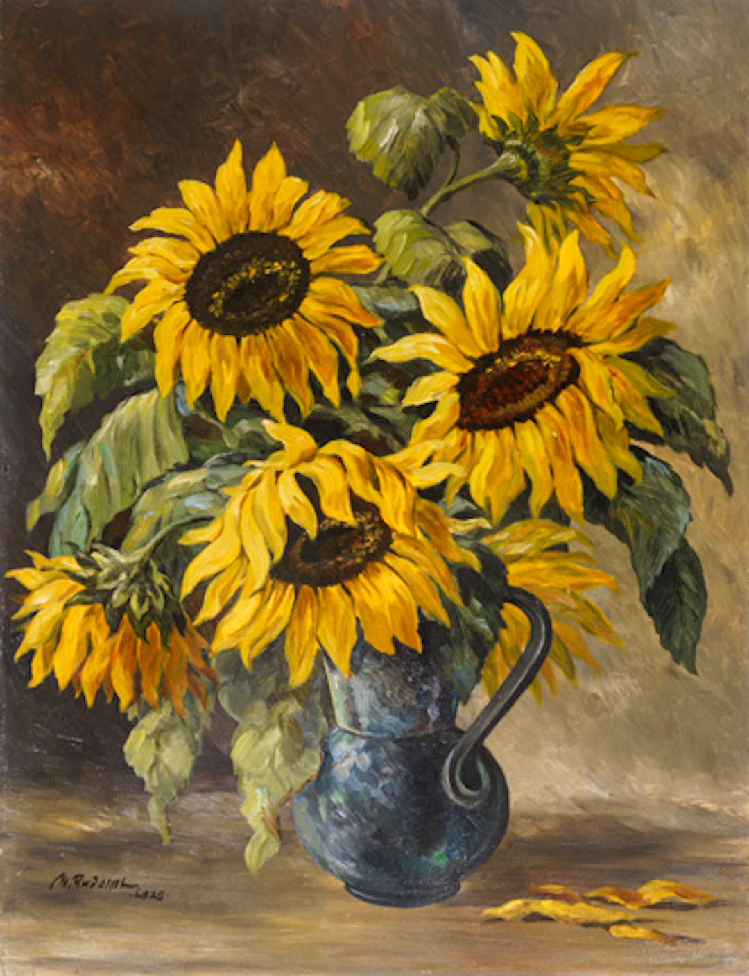 196 Martin Rudolph, Stillleben mit Sonnenrosen. Wohl um 1945 -1949.