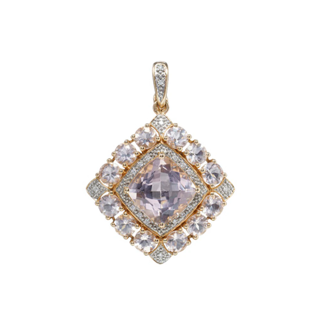 756 Carré-förmiger Collieranhänger mit Morganiten (ges. ca. 5.5 ct).