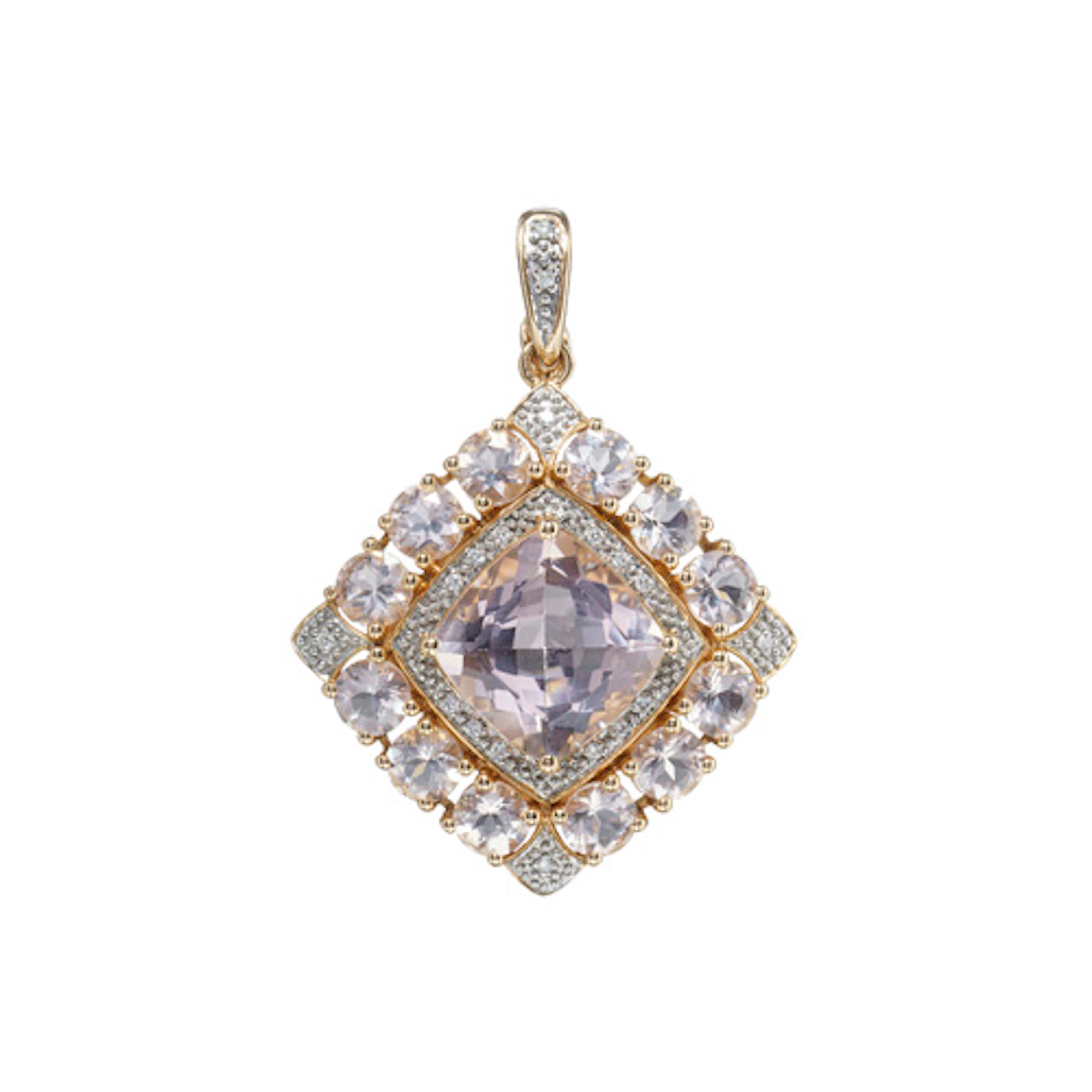 756 Carré-förmiger Collieranhänger mit Morganiten (ges. ca. 5.5 ct).