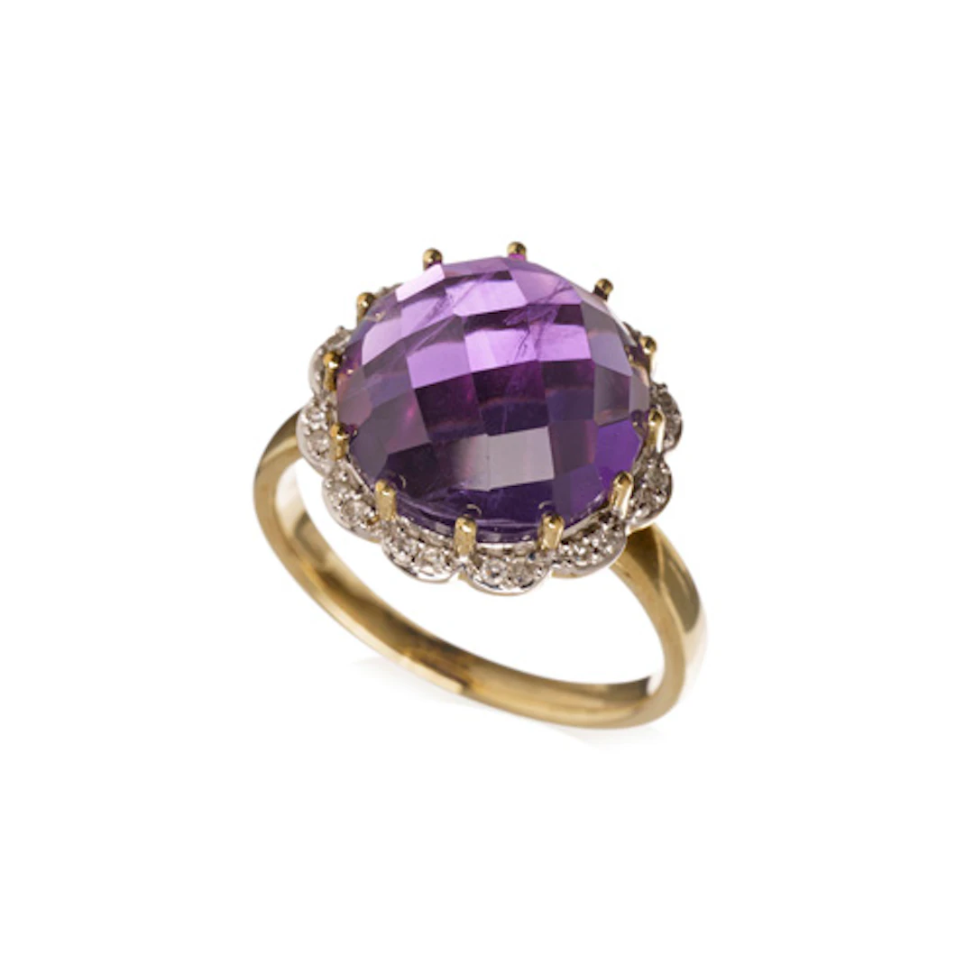 801 Blütenring mit Amethyst-Solitär (ca. 6,3 ct).