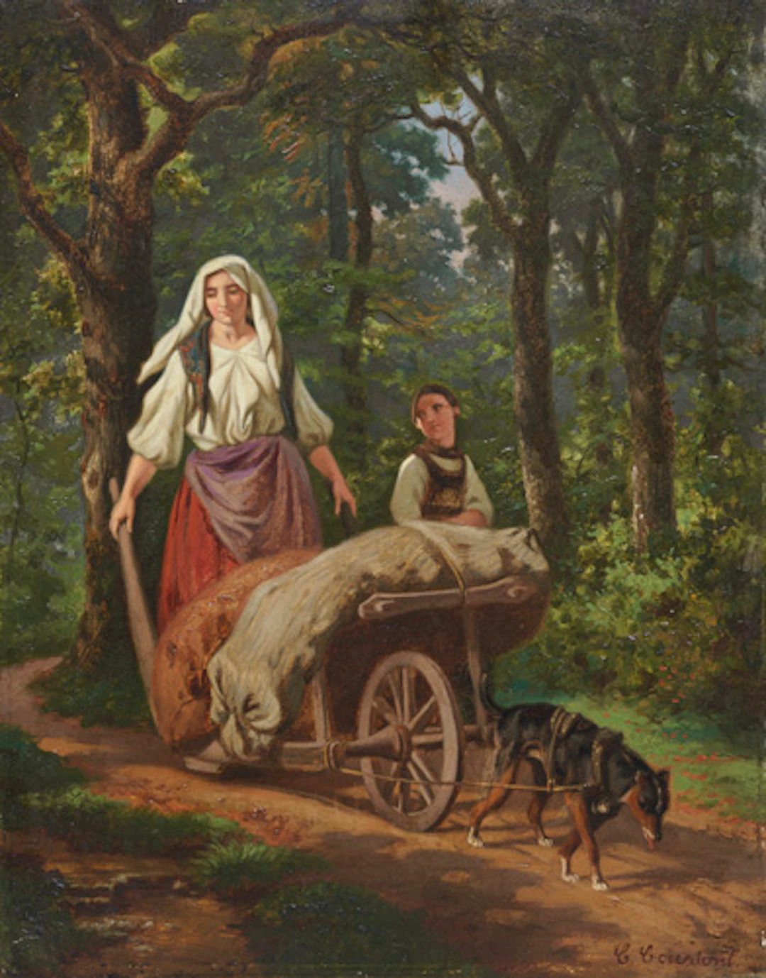016 Charles Coumont, Zwei Italienerinnen mit Karren und Hund, Wohl