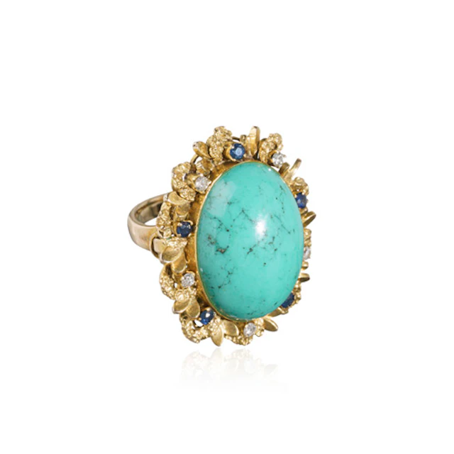 832 Sehr großer Blütenring mit zentralem Türkis (ca. 29 ct).