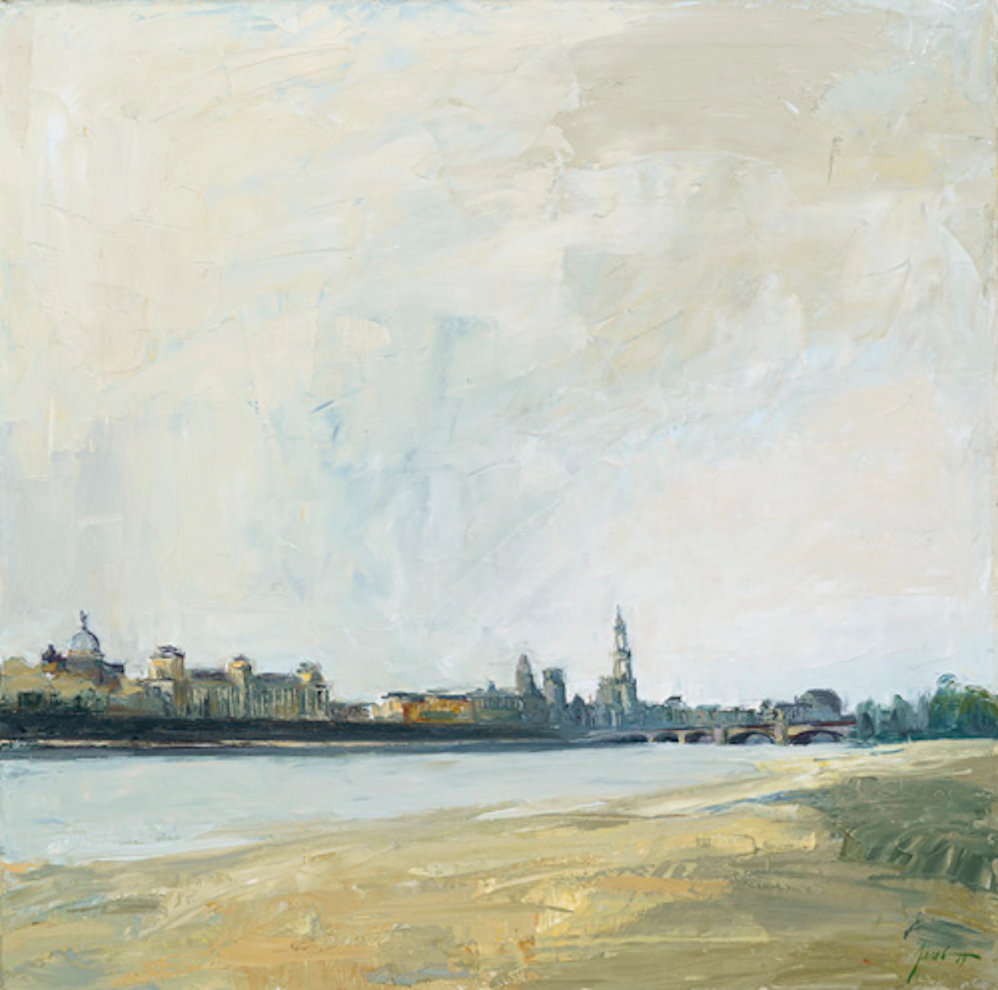 146 Gunter Jacob, Blick auf Dresden vom Neustädter Ufer aus. 1989.