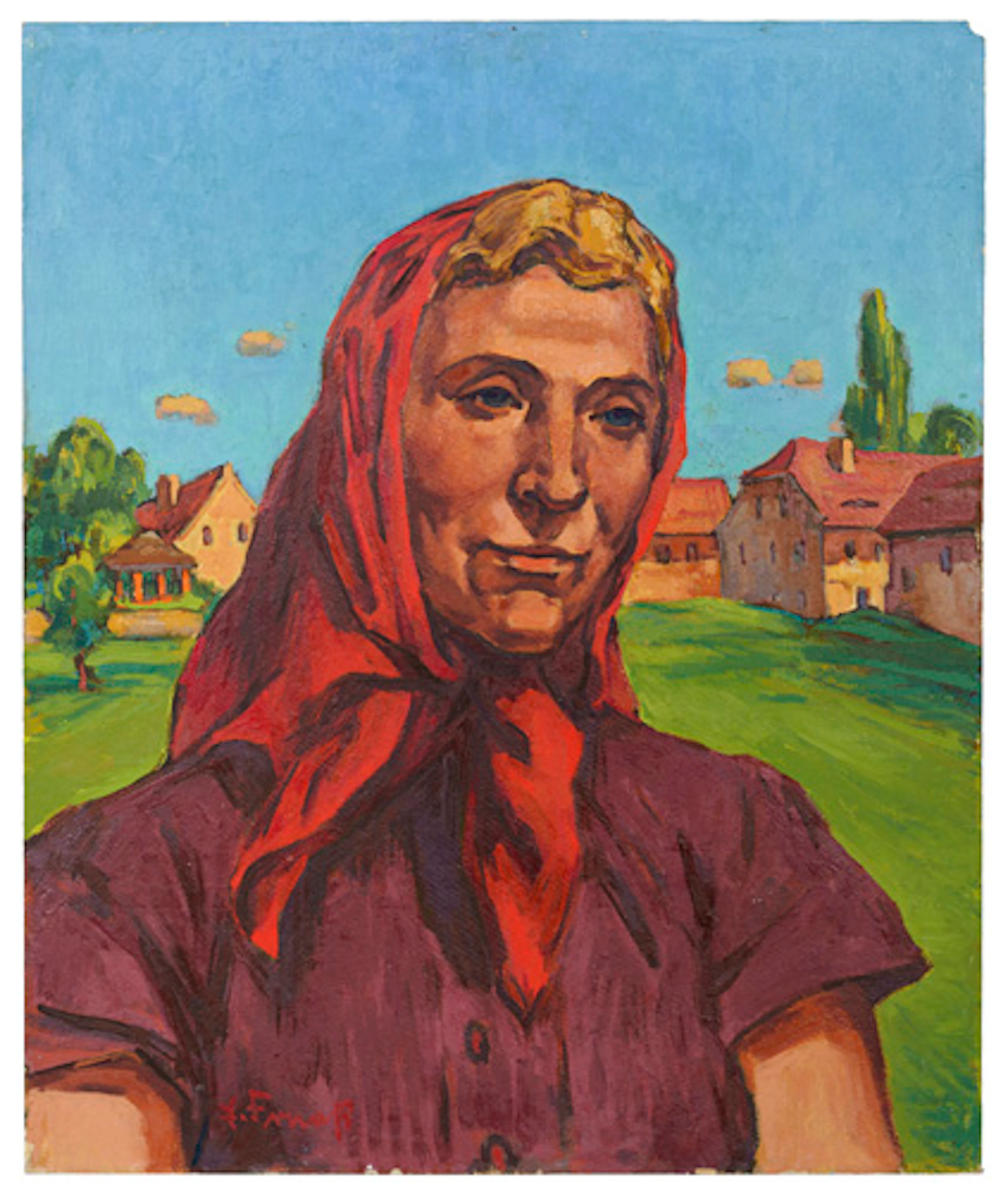 135 Erich Fraaß "Bäuerin mit rotem Kopftuch". 1962.