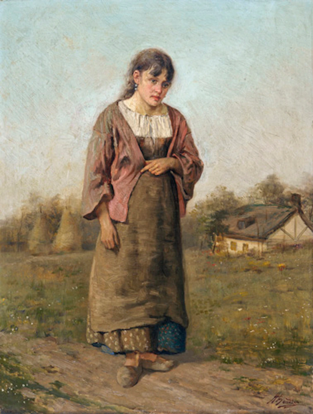 048 Aloïs Boudry, Bauernmädchen am Dorfrand. Wohl 1880er/1890er Jahre.