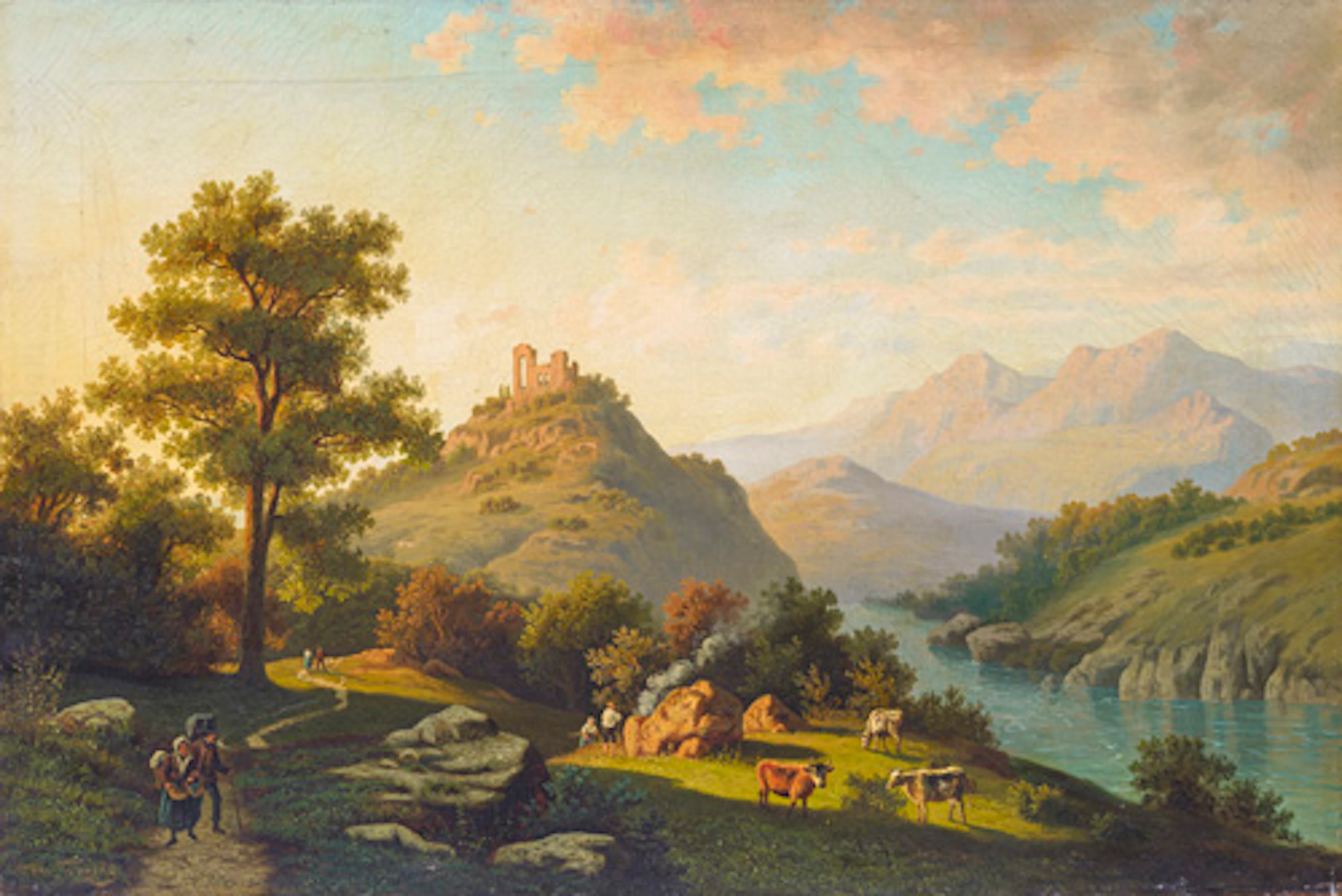 030 A. von Taiery (?), Abendliche Gebirgslandschaft mit Flusslauf