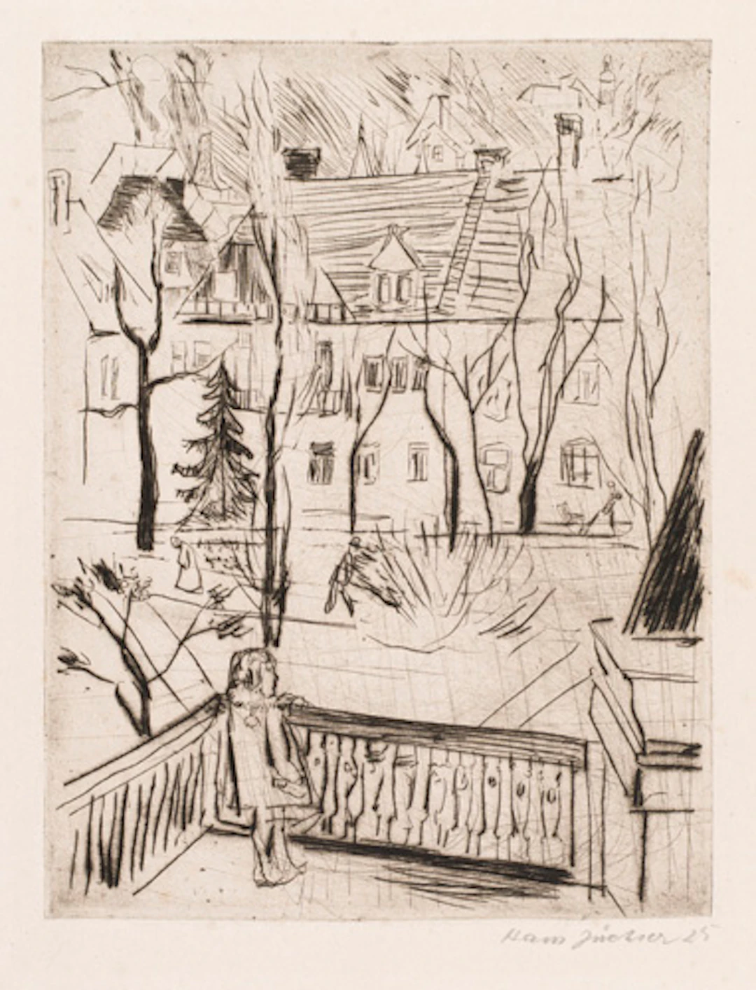 307 Hans Jüchser, Mädchen auf dem Altan. 1925.