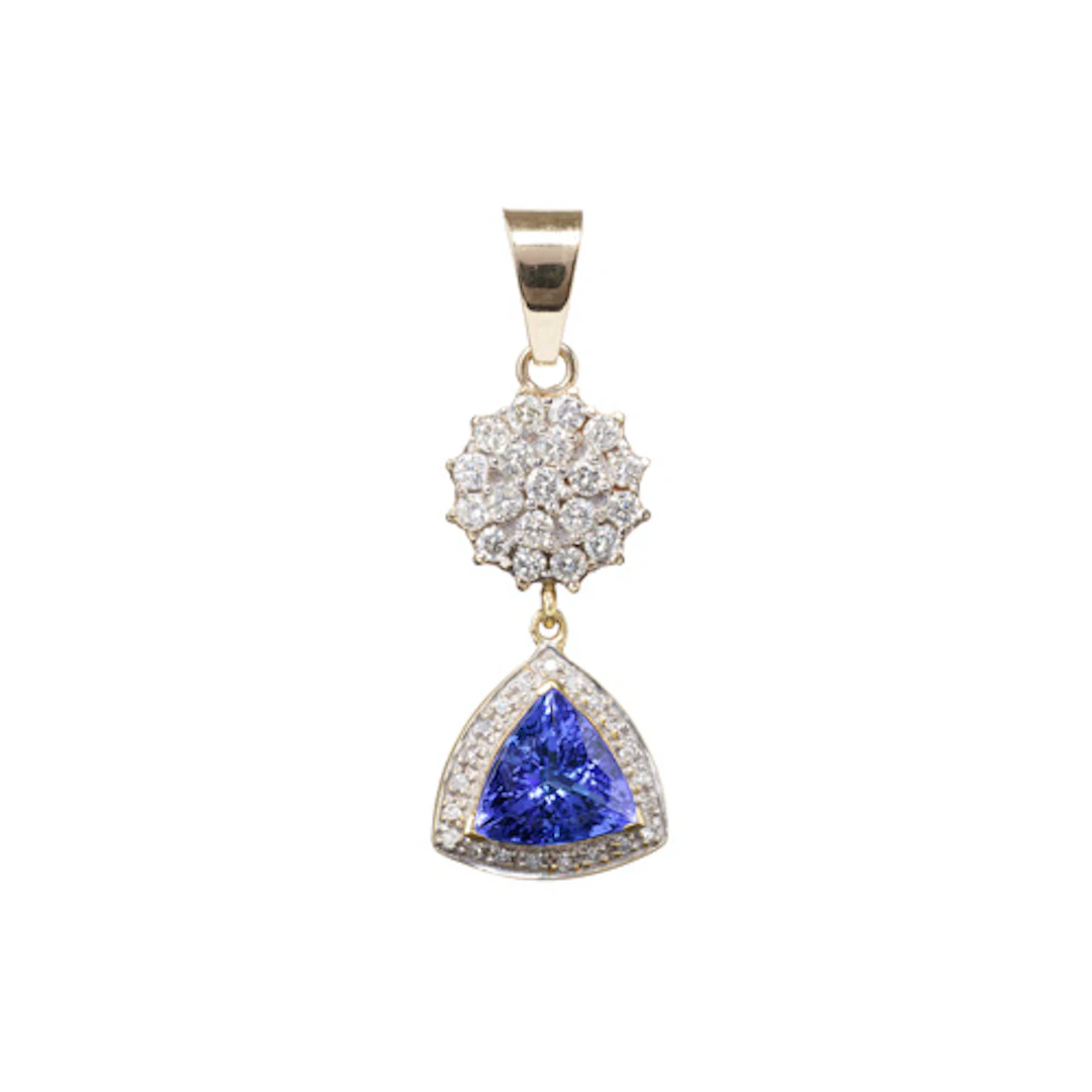 757 Collieranhänger mit Brillant-Blüte und Tansanit-Trilliant (ca. 3,2 ct).