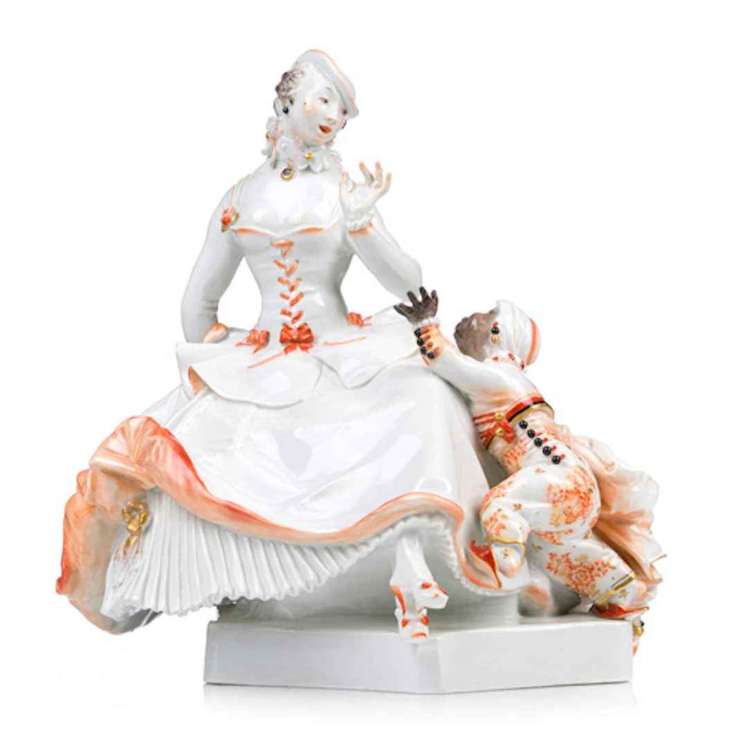 678 "Dame mit Mohrenknabe". Paul Scheurich für Meissen. Entwurf 1919.