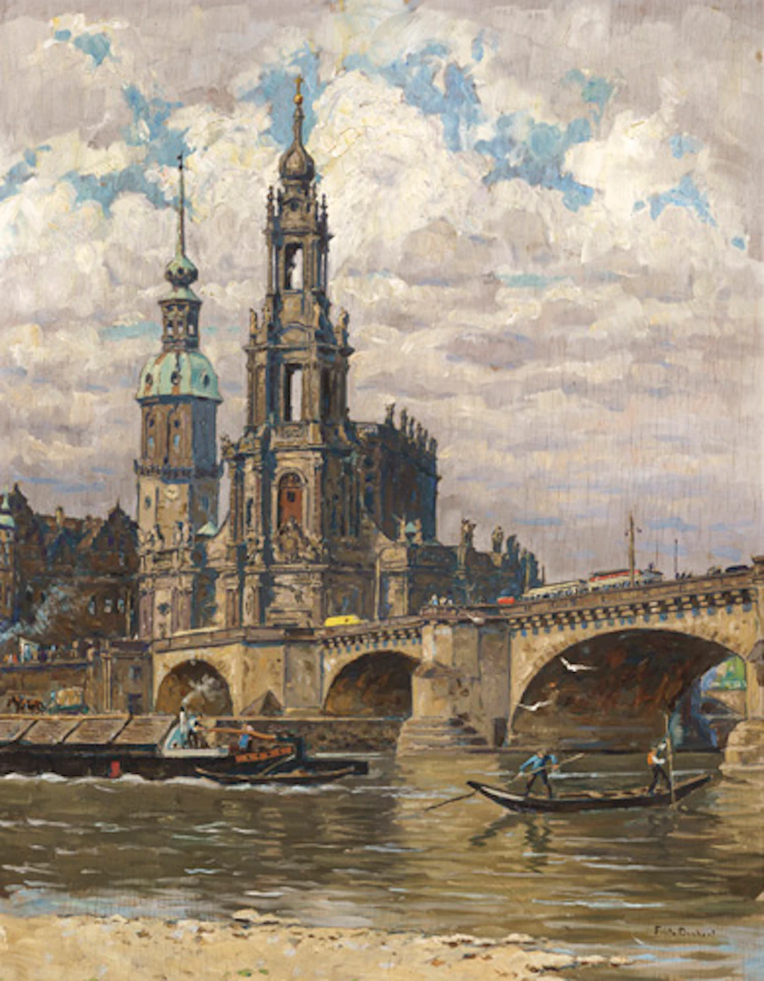 044 Fritz Beckert, Dresden – Blick über die Elbe auf Augustusbrücke
