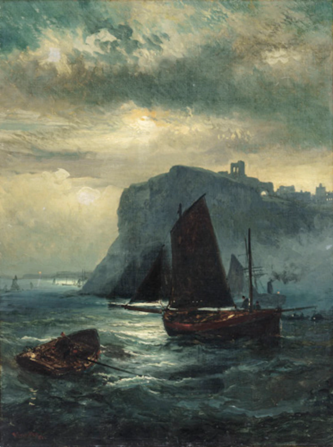 081 Robert Ernest Roe, Scarborough Castle im Mondschein. 1885.