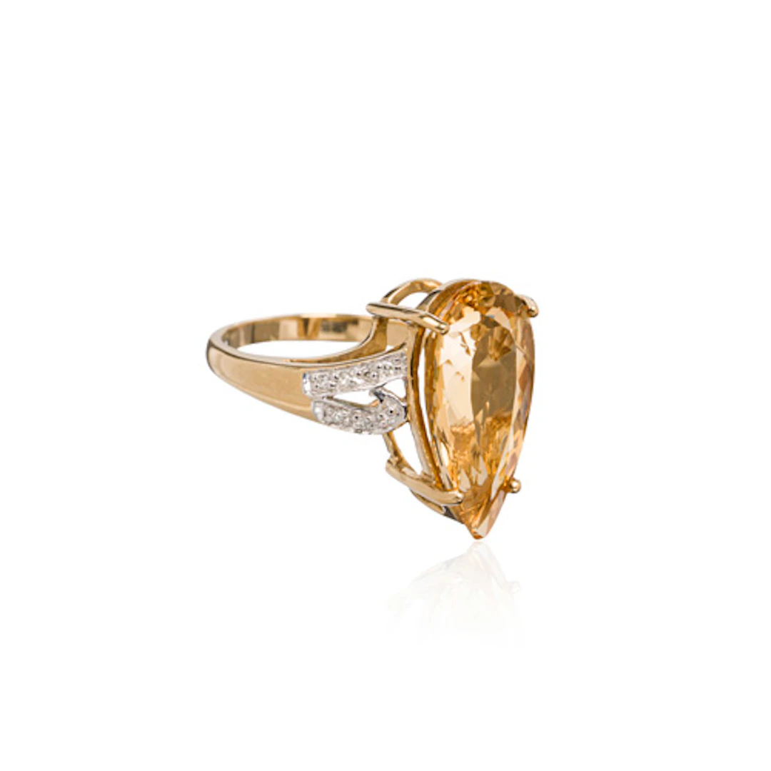 820 Gelbgold-Ring mit tropfenförmigen Goldberyll (Heliodor)-Solitär