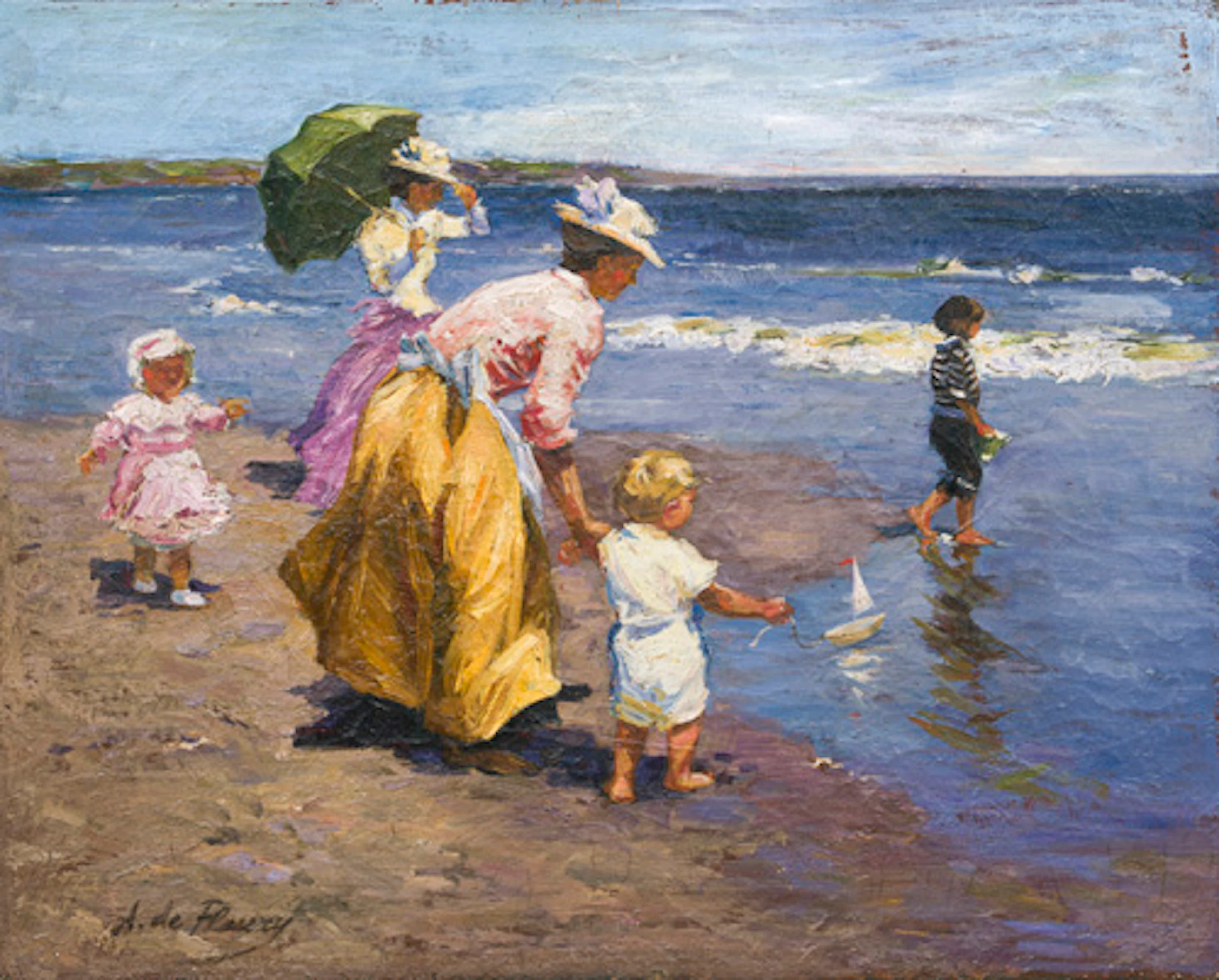 050 A. de Fleury, Ein Sommertag am Meer. Wohl 1980er /1990er Jahre.