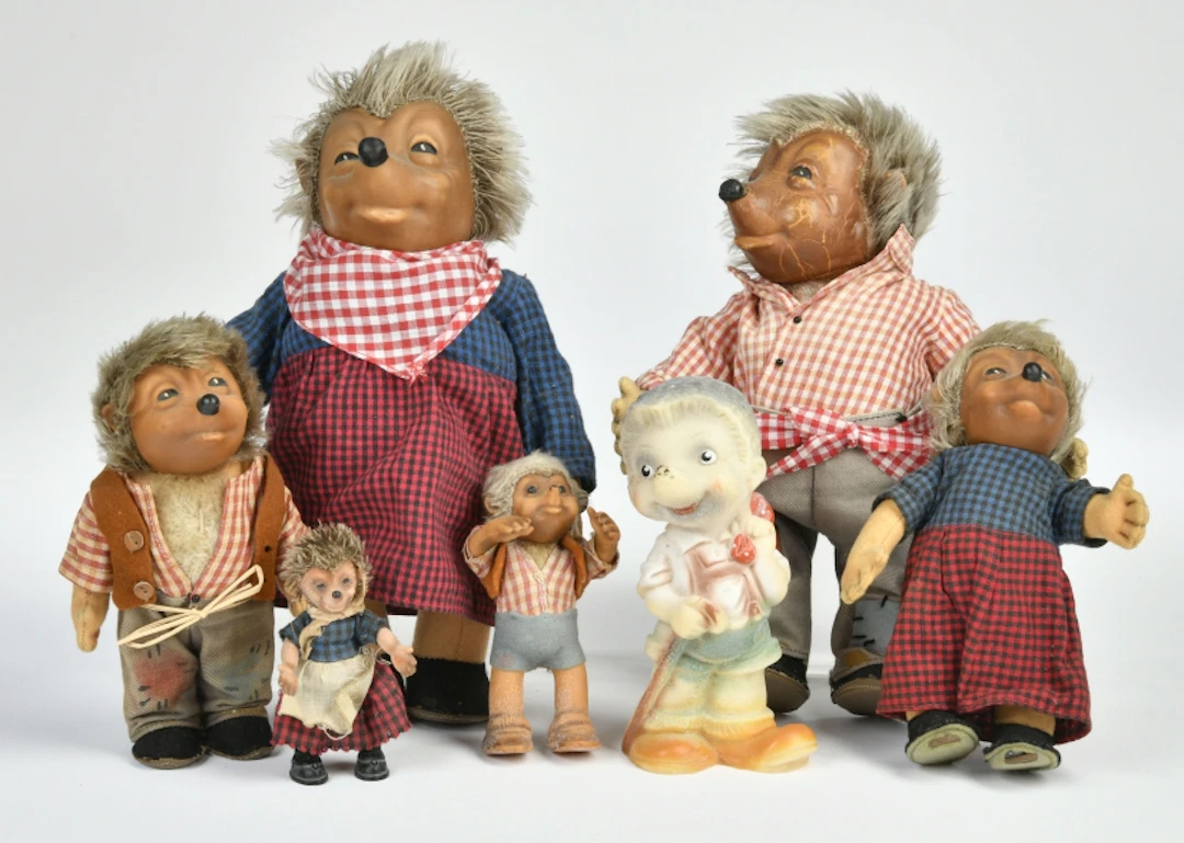 7 Mecki Figuren, diverse Hersteller