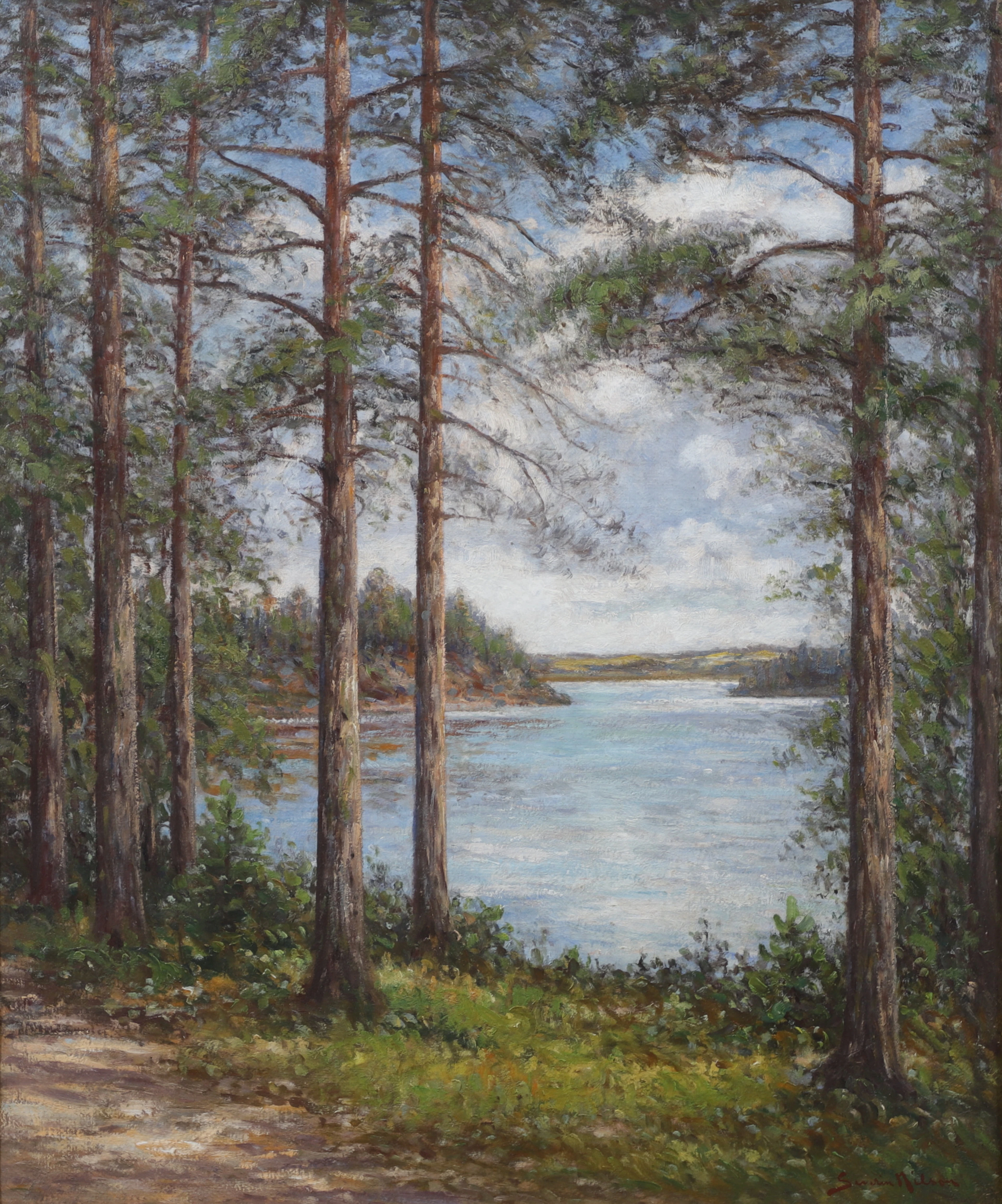 SEVERIN NILSON. Sjöutsikt. Olja på duk, signerad.