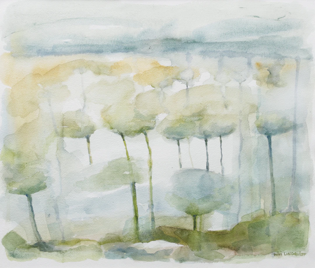 WIVI LINDQUIST. "Vandring". Akvarell, signerad.