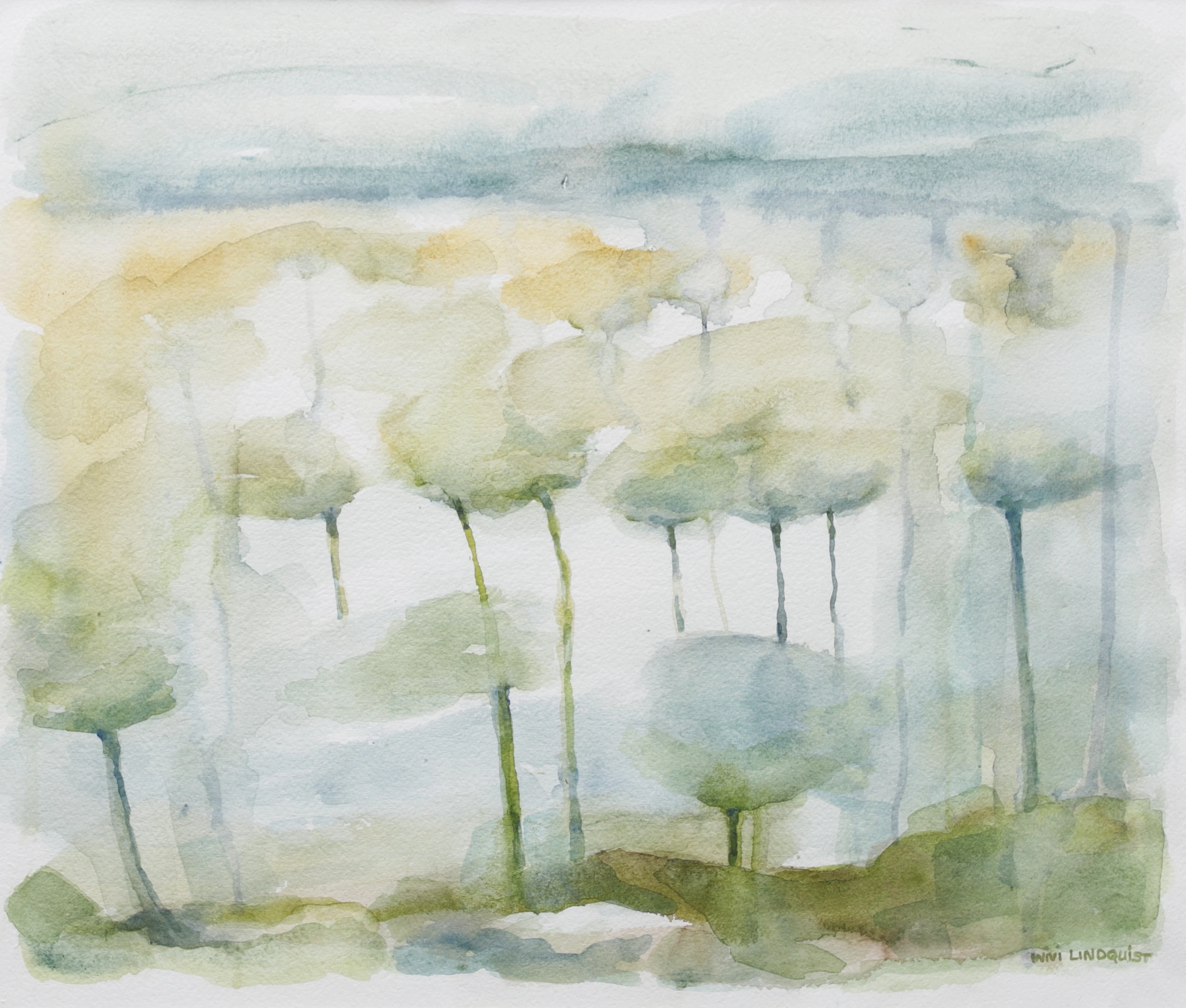 WIVI LINDQUIST. "Vandring". Akvarell, signerad.