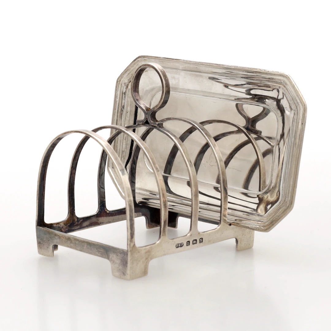 TOASTRACK med bricka, sterlingsilver, Deakin & Francis, Birmingham