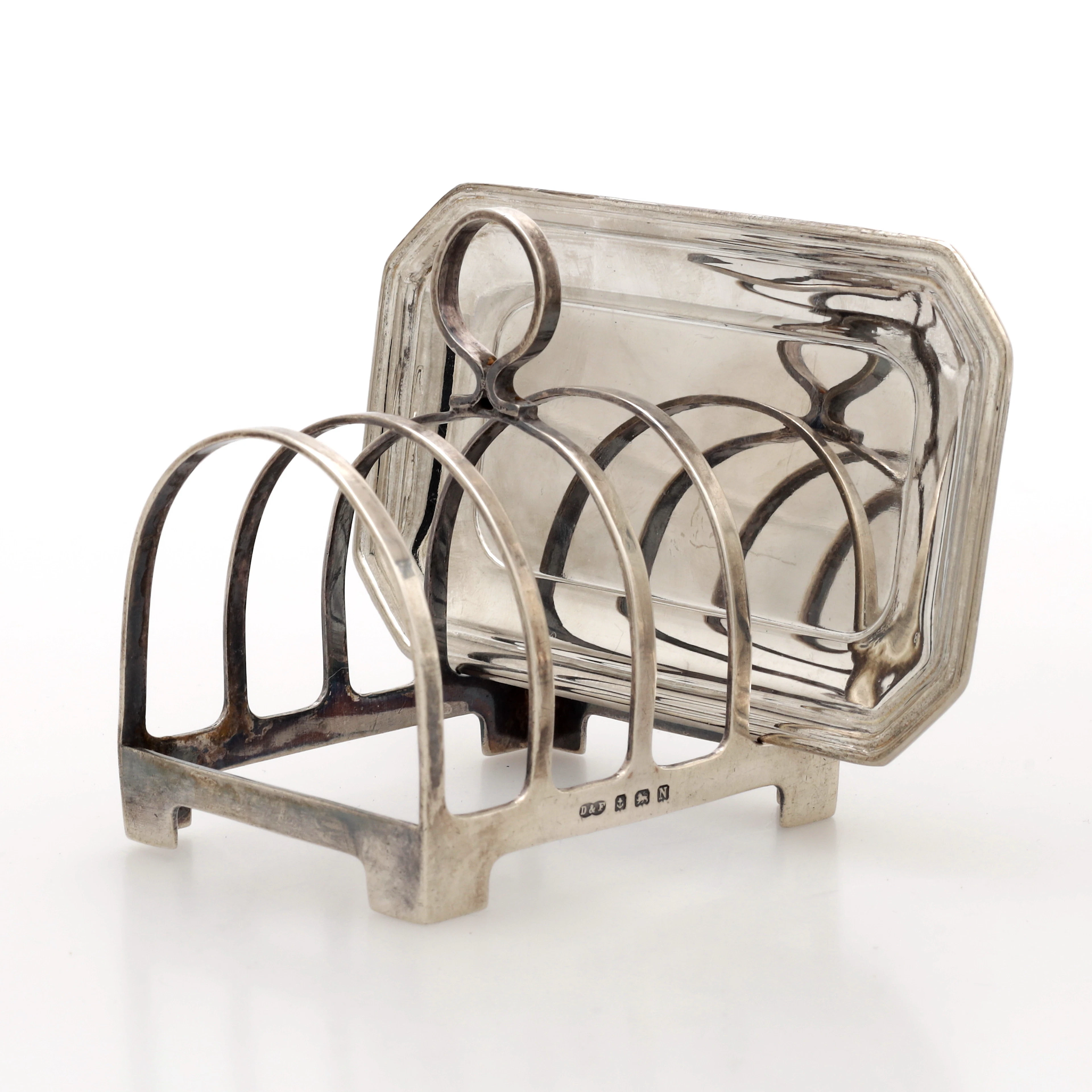 TOASTRACK med bricka, sterlingsilver, Deakin & Francis, Birmingham