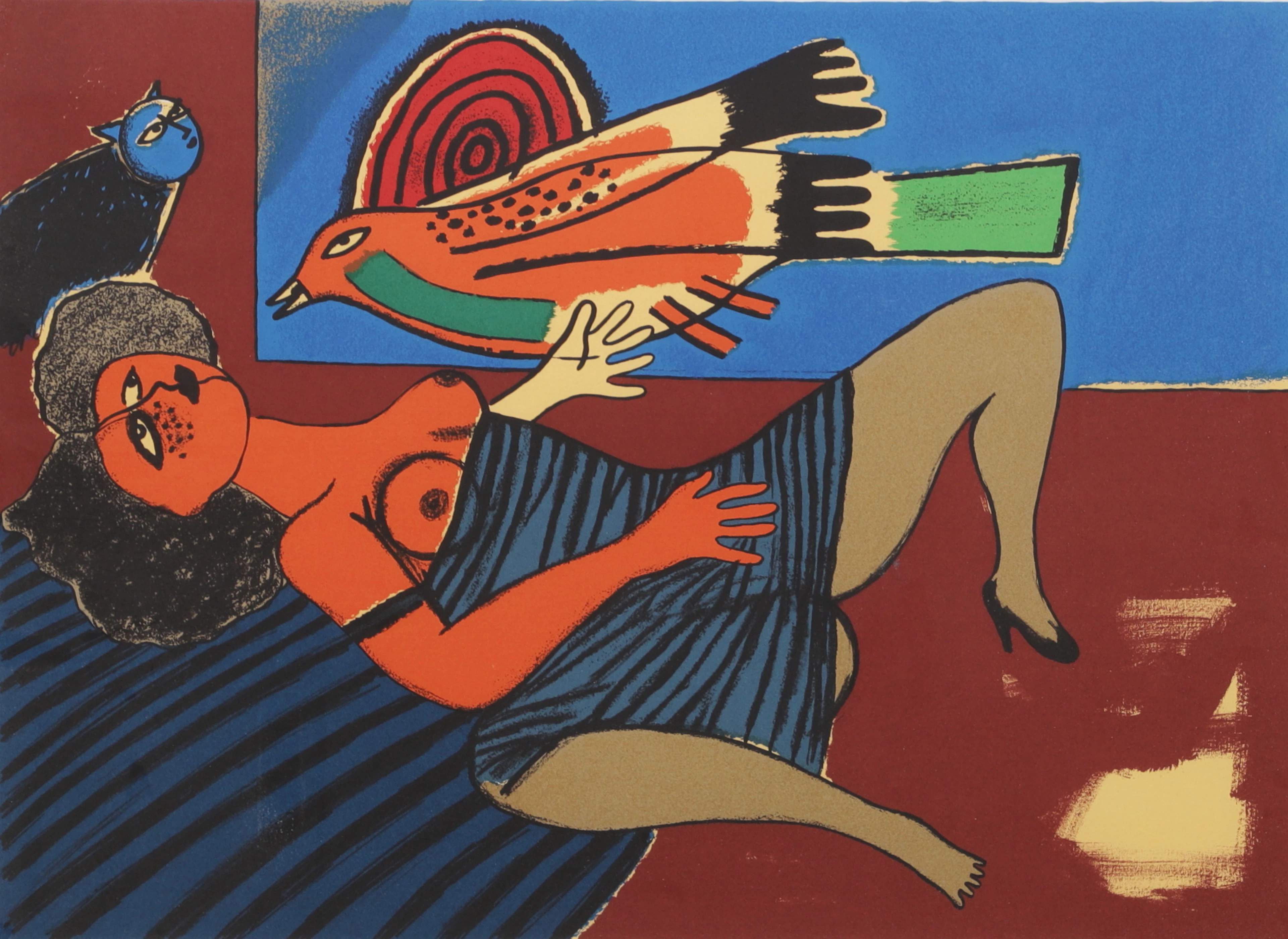 BEVERLOO CORNEILLE. Litografi, " femme et oiseau", signerad, numrerad