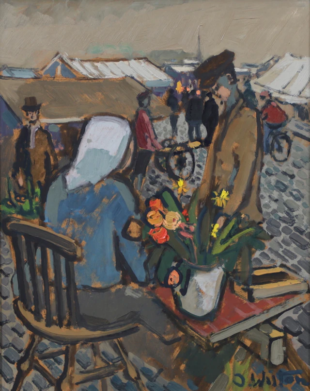 JEAN WILTON. Torghandel, olja på pannå, signerad.