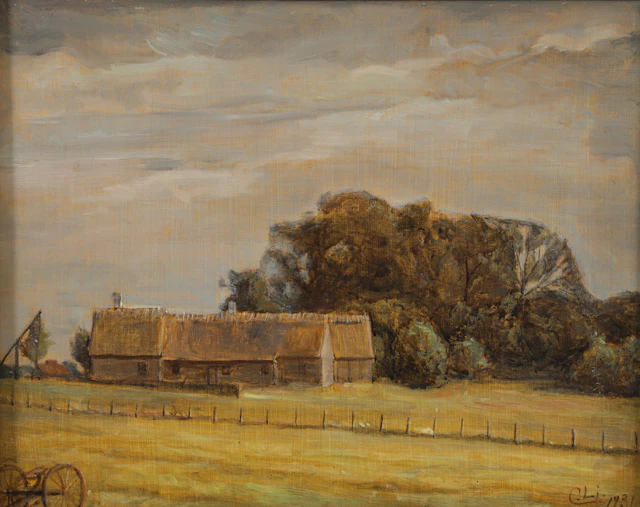 CARL LJUNGBERG. Skånsk lantgård. Olja på pannå, signerad och daterad 1931.
