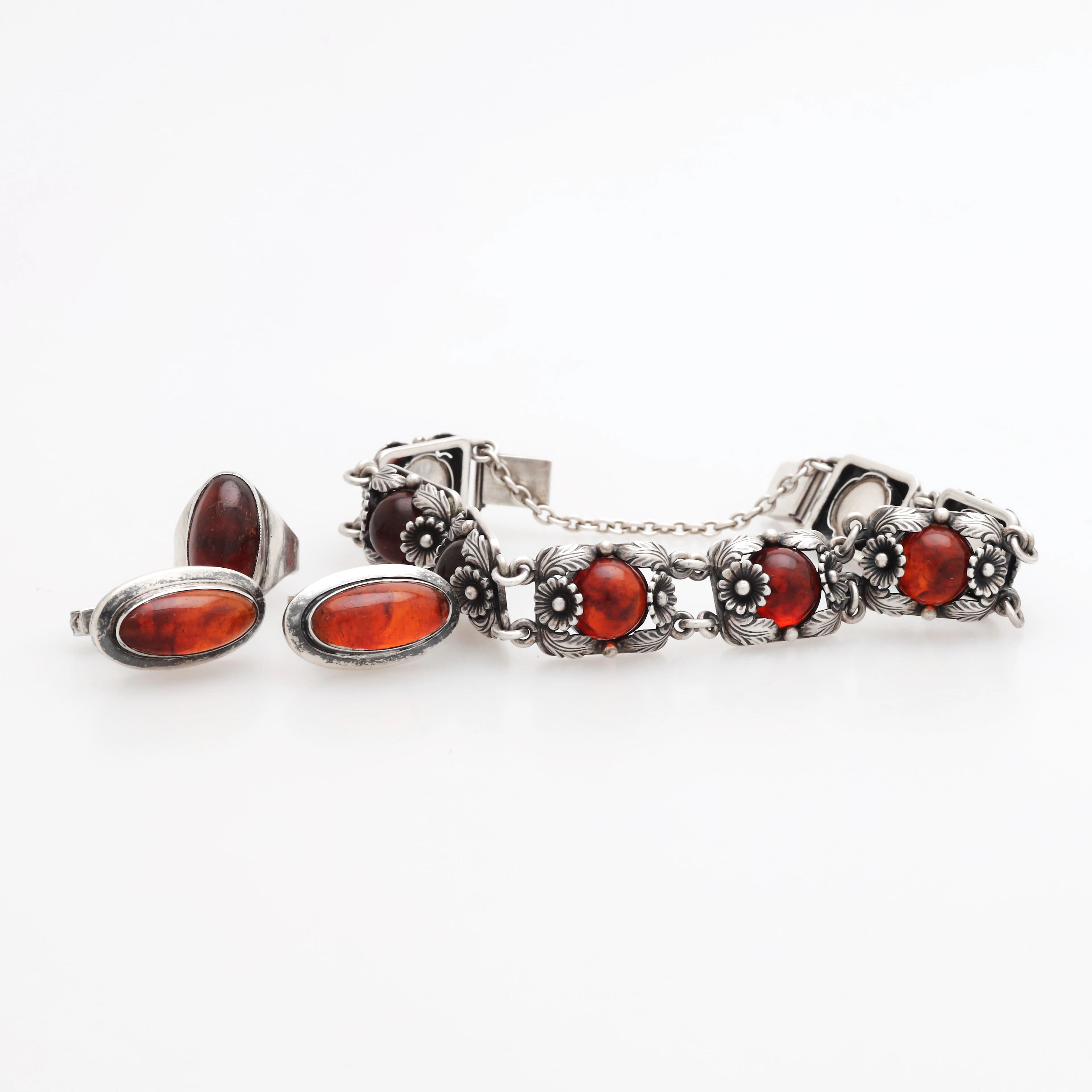 ILS-ERIK FROM. Armband/ring/manschettknappar, sterlingsilver/bärnsten