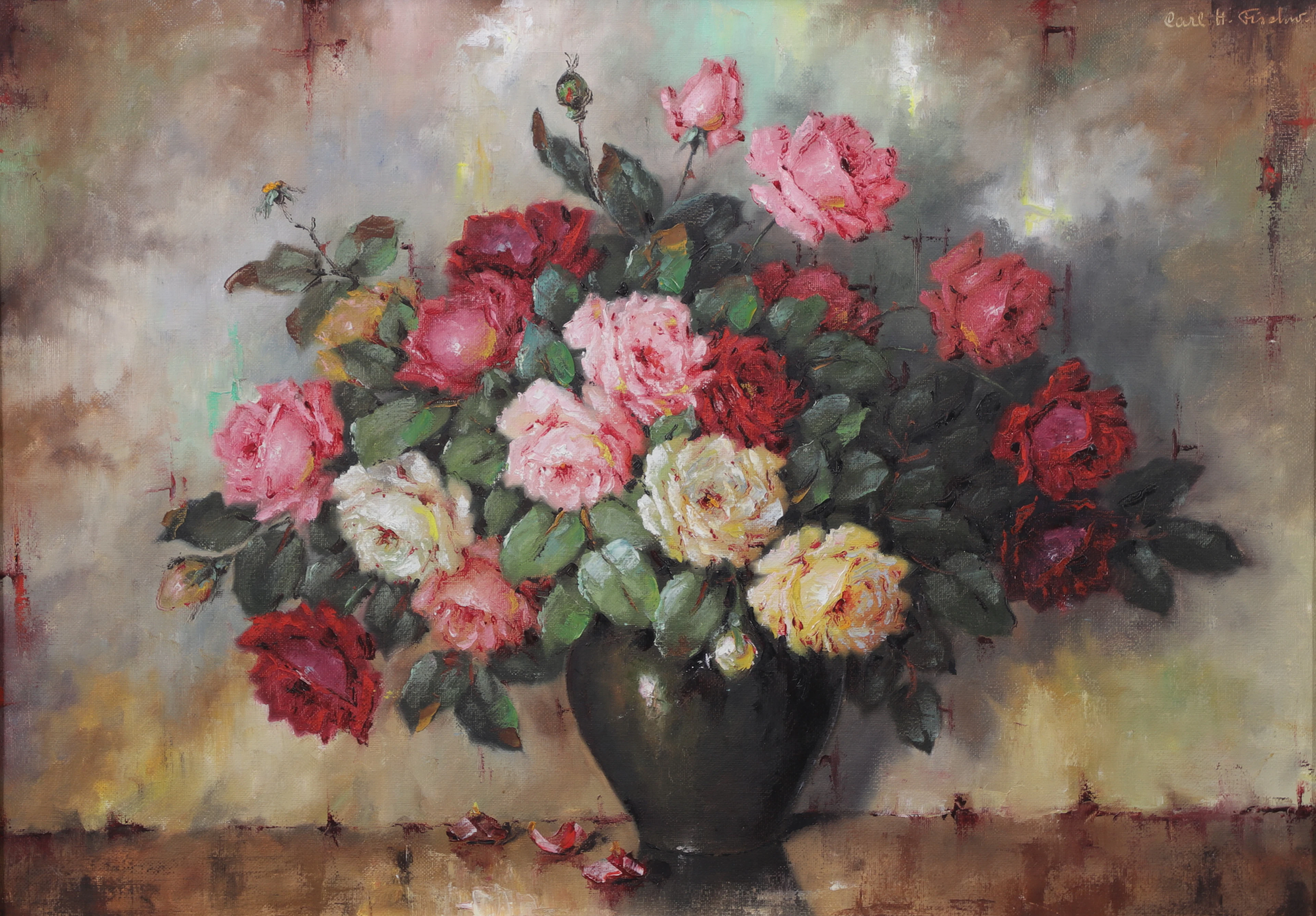 CARL HOLGER FISCHER. Blomsterstilleben, olja på duk, signerad.