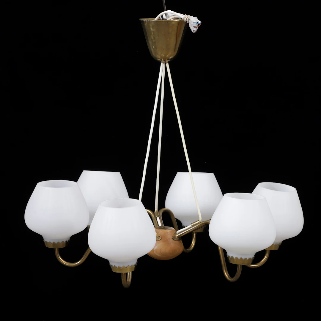TAKLAMPA, mässing/trä, Swedish modern 1950-tal.